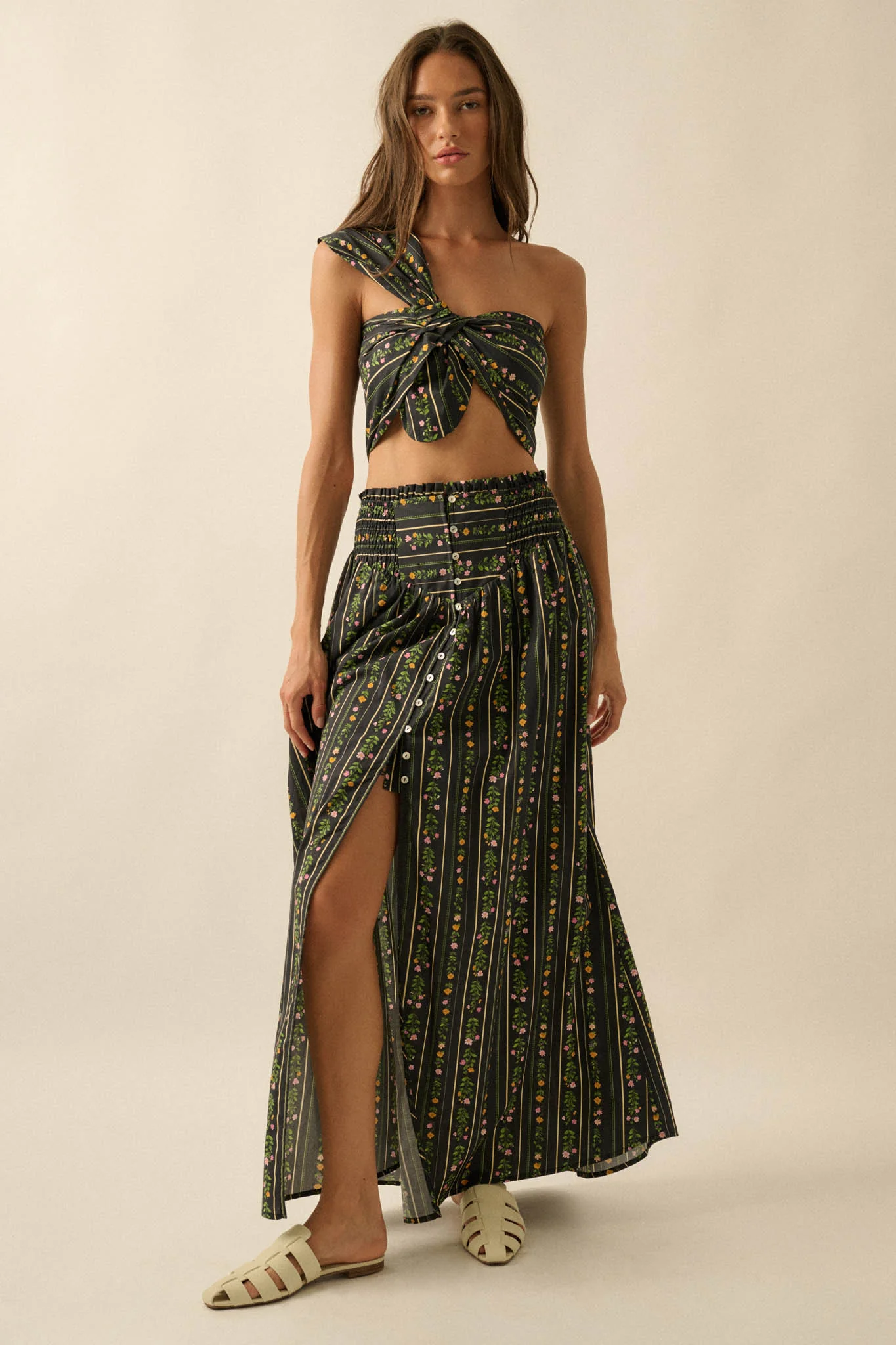 Wild Fields Floral-Stripe One-Shoulder Bandeau Top - Image 6