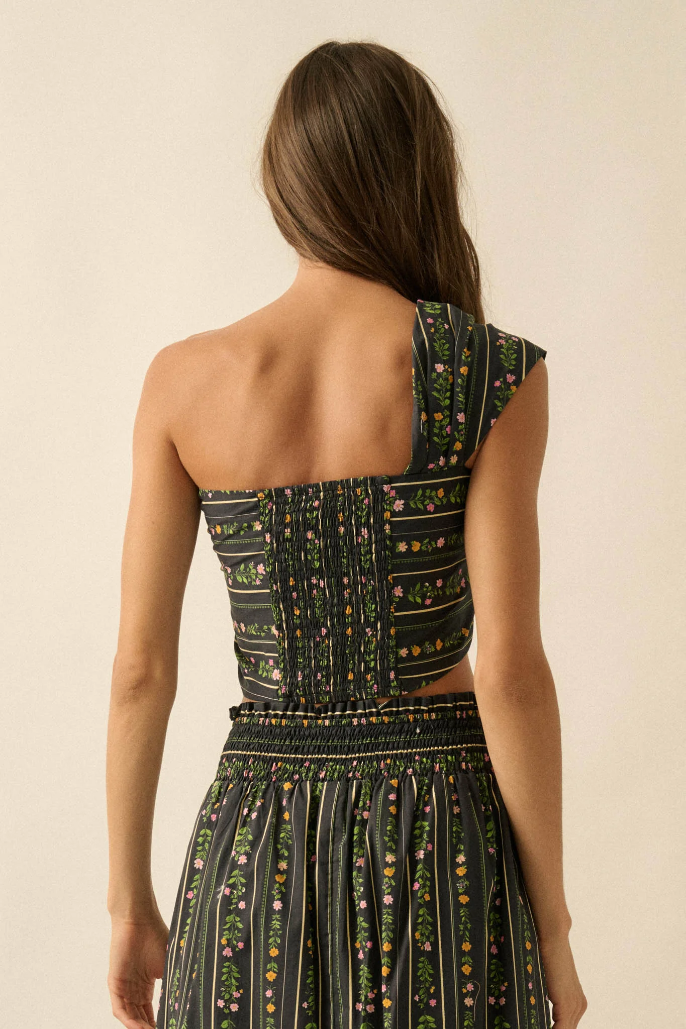 Wild Fields Floral-Stripe One-Shoulder Bandeau Top - Image 9