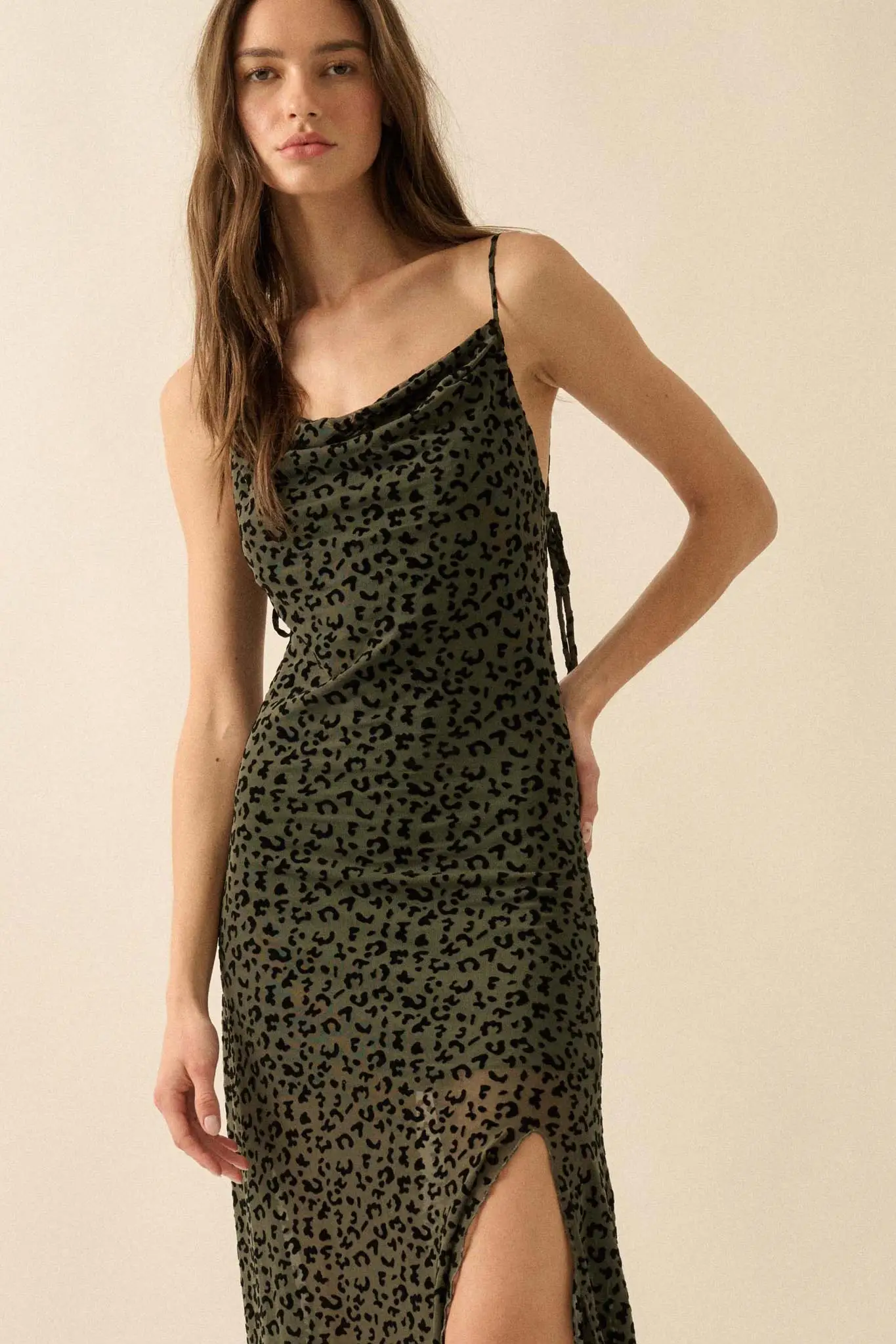 Wild Romance Leopard Mesh Cowl-Neck Maxi Dress - Image 3