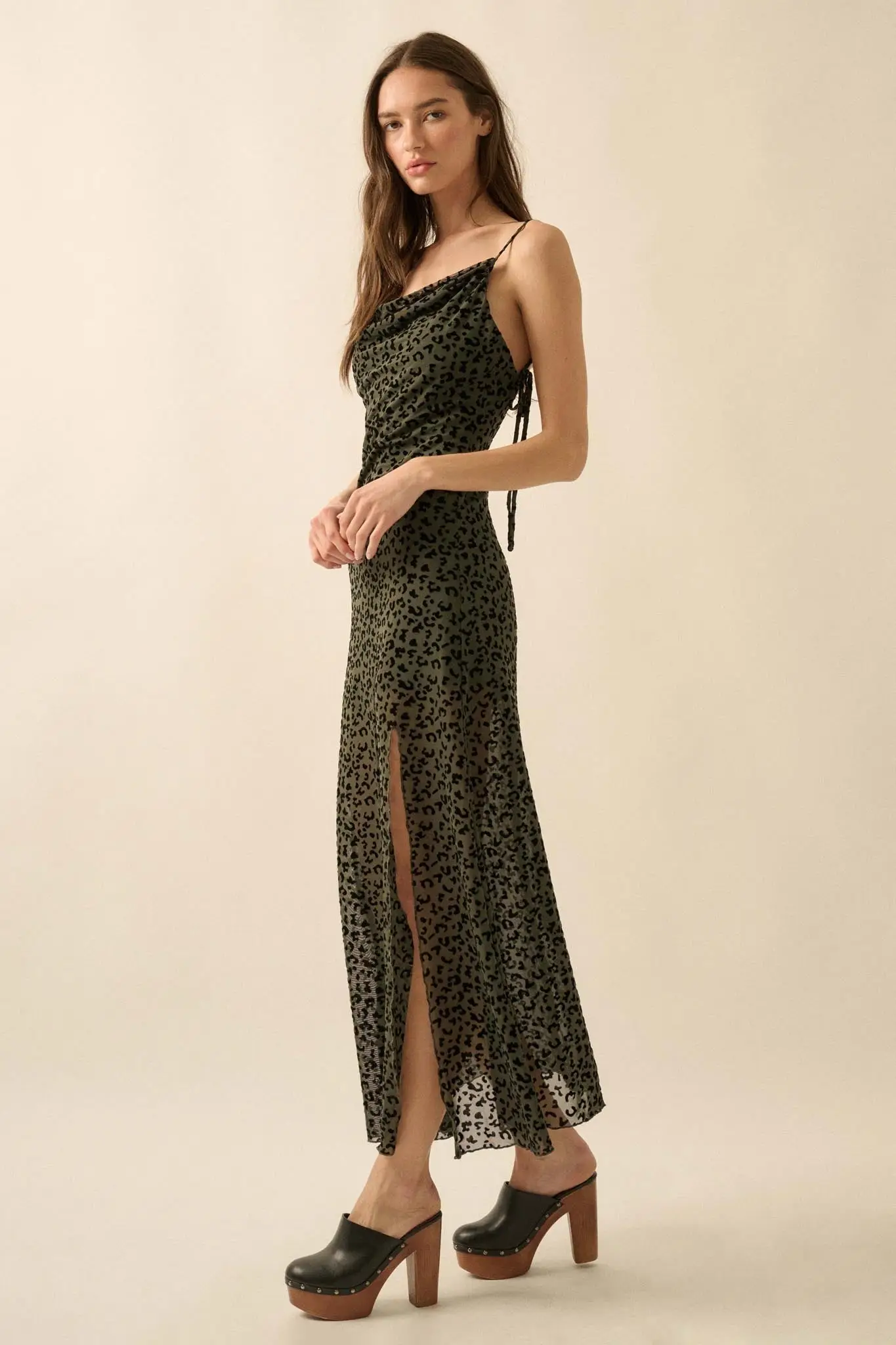 Wild Romance Leopard Mesh Cowl-Neck Maxi Dress - Image 5