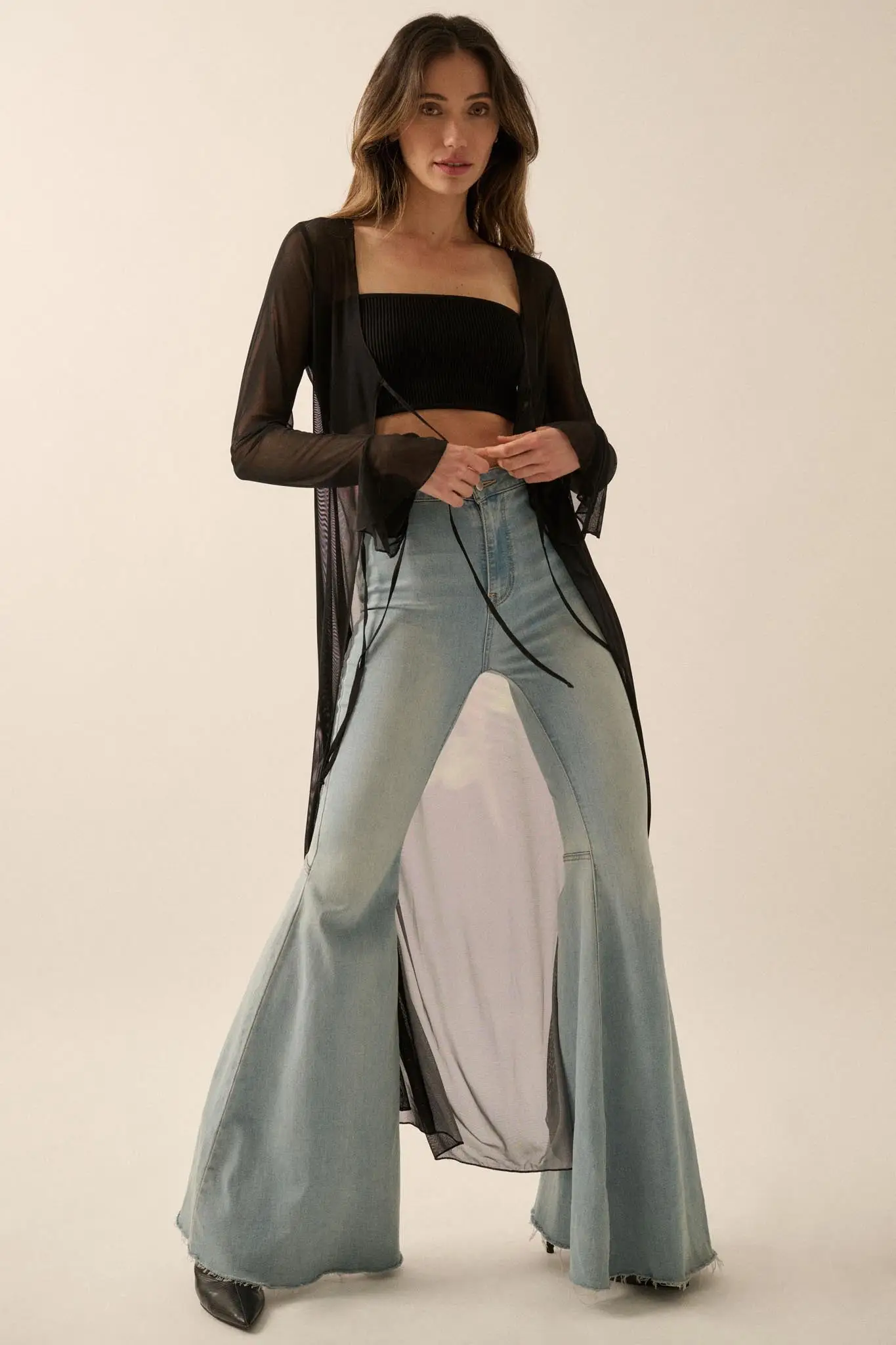 Wild Rose Mesh Back-Print Duster Kimono Cardigan - Image 11