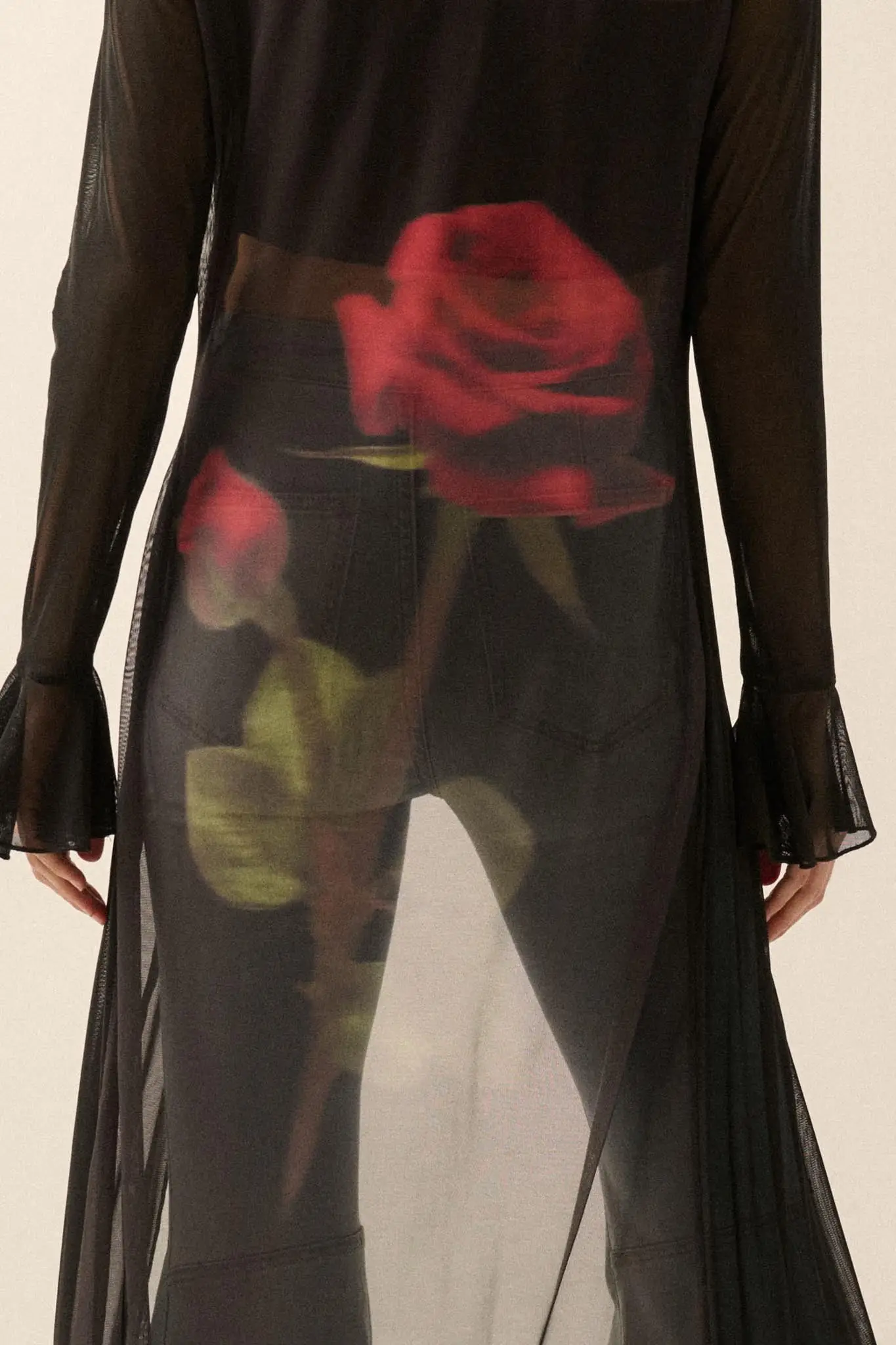 Wild Rose Mesh Back-Print Duster Kimono Cardigan - Image 8