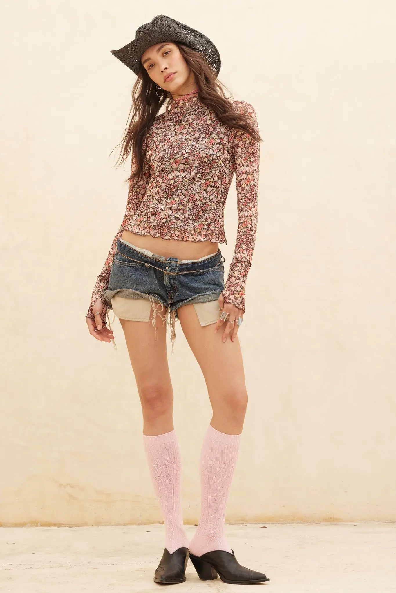 Wildflower Bouquet Floral Mesh Mock-Neck Top - Image 3
