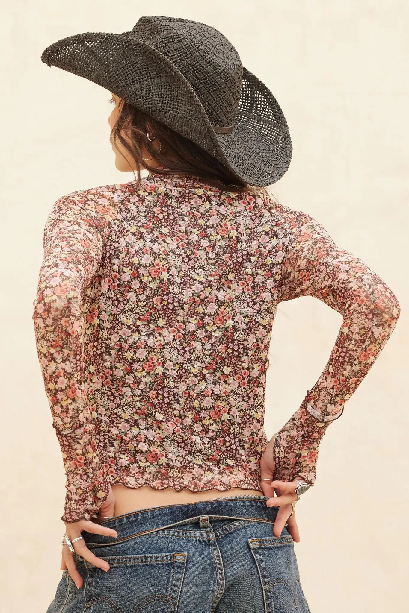Wildflower Bouquet Floral Mesh Mock-Neck Top - Image 6