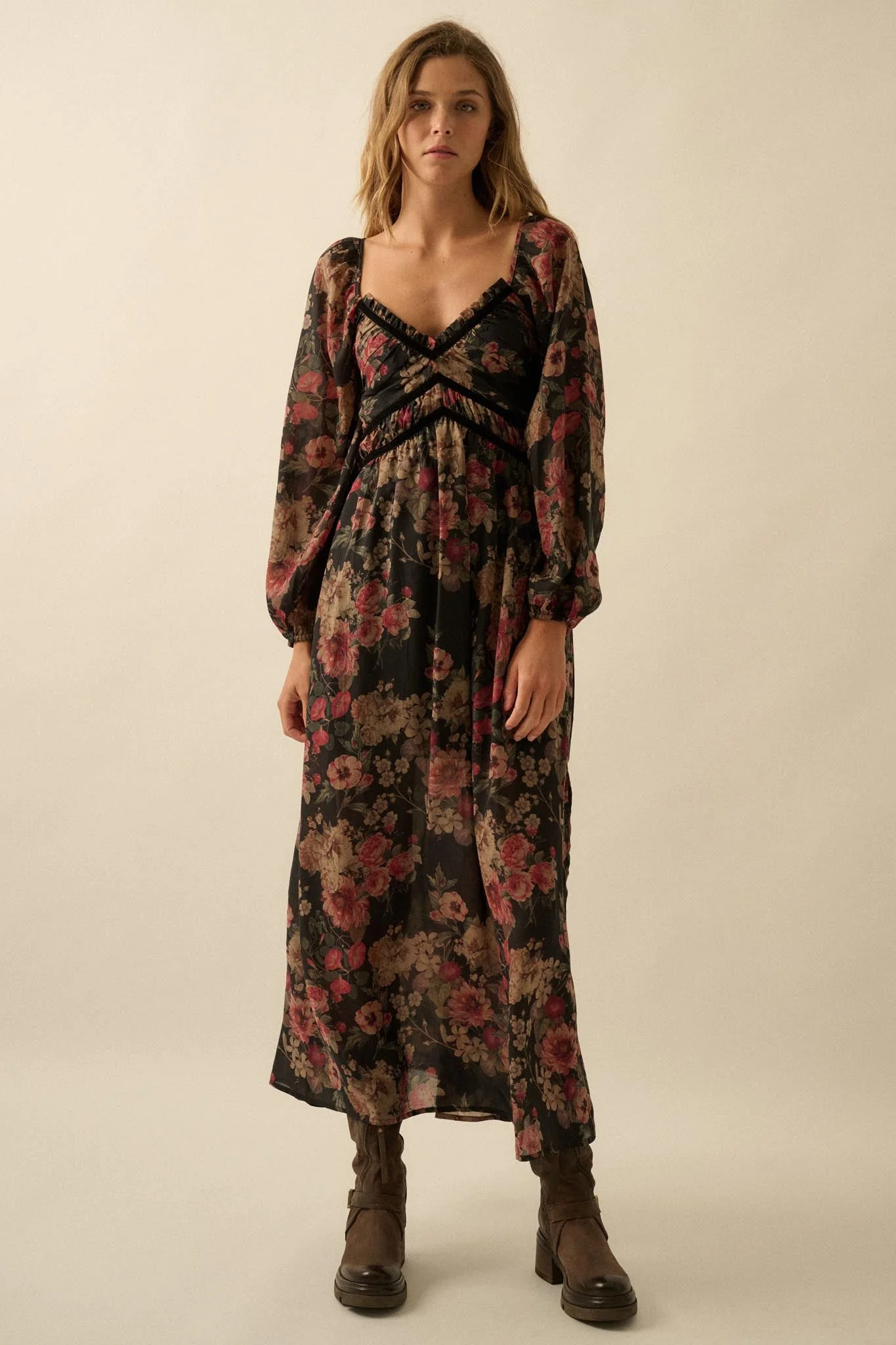 Wildflower Glen Floral Velvet-Trim Maxi Dress - Image 10