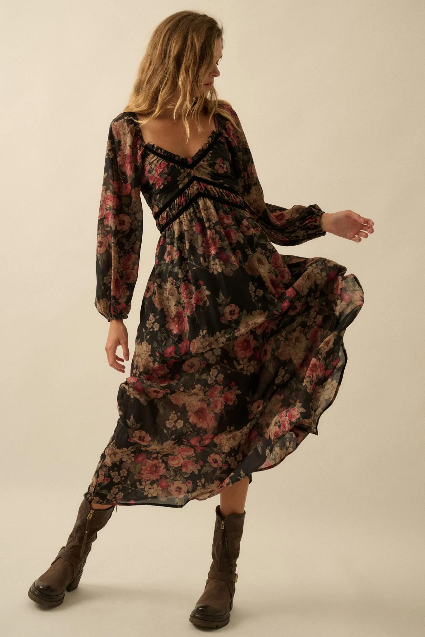 Wildflower Glen Floral Velvet-Trim Maxi Dress - Image 12