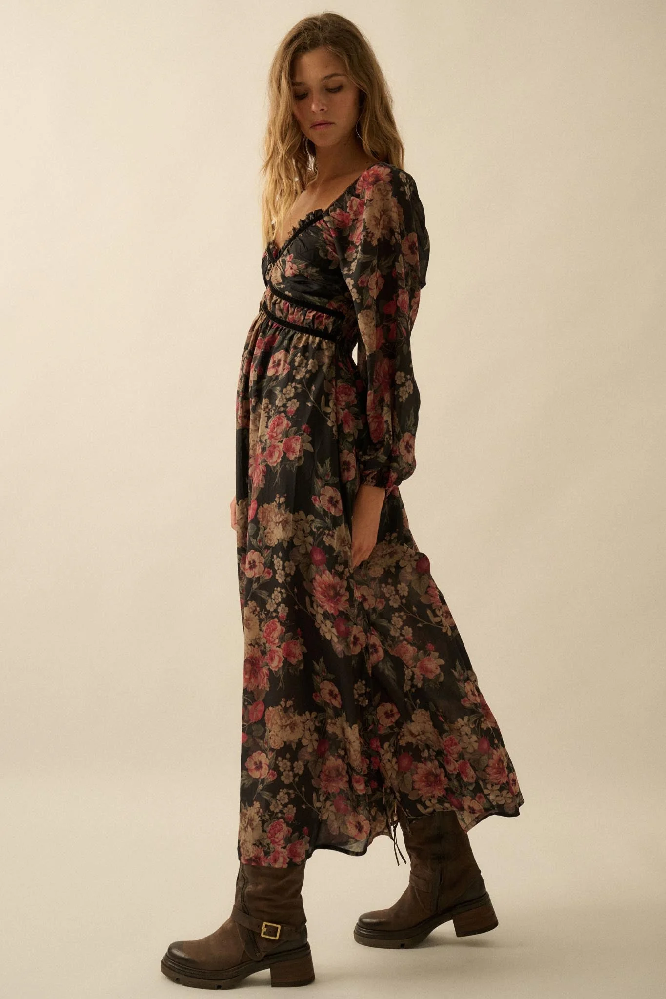 Wildflower Glen Floral Velvet-Trim Maxi Dress - Image 14