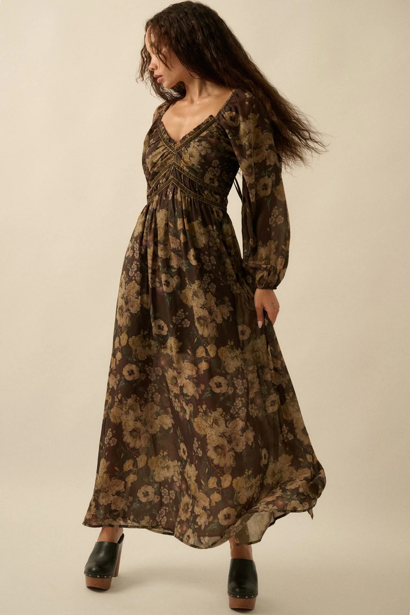 Wildflower Glen Floral Velvet-Trim Maxi Dress - Image 4