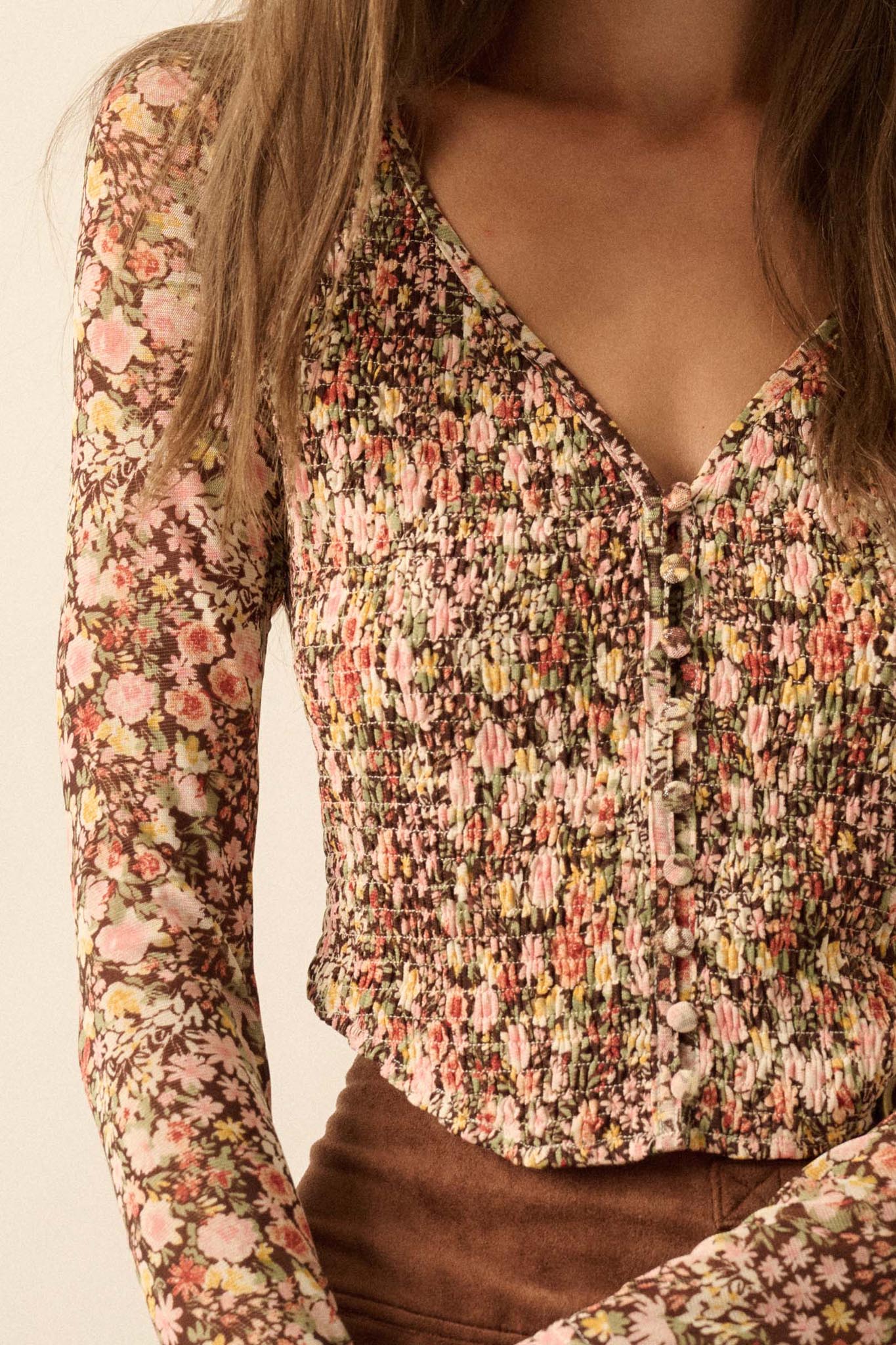 Wildflower Spirit Smocked Floral Mesh Corset Top - Image 4