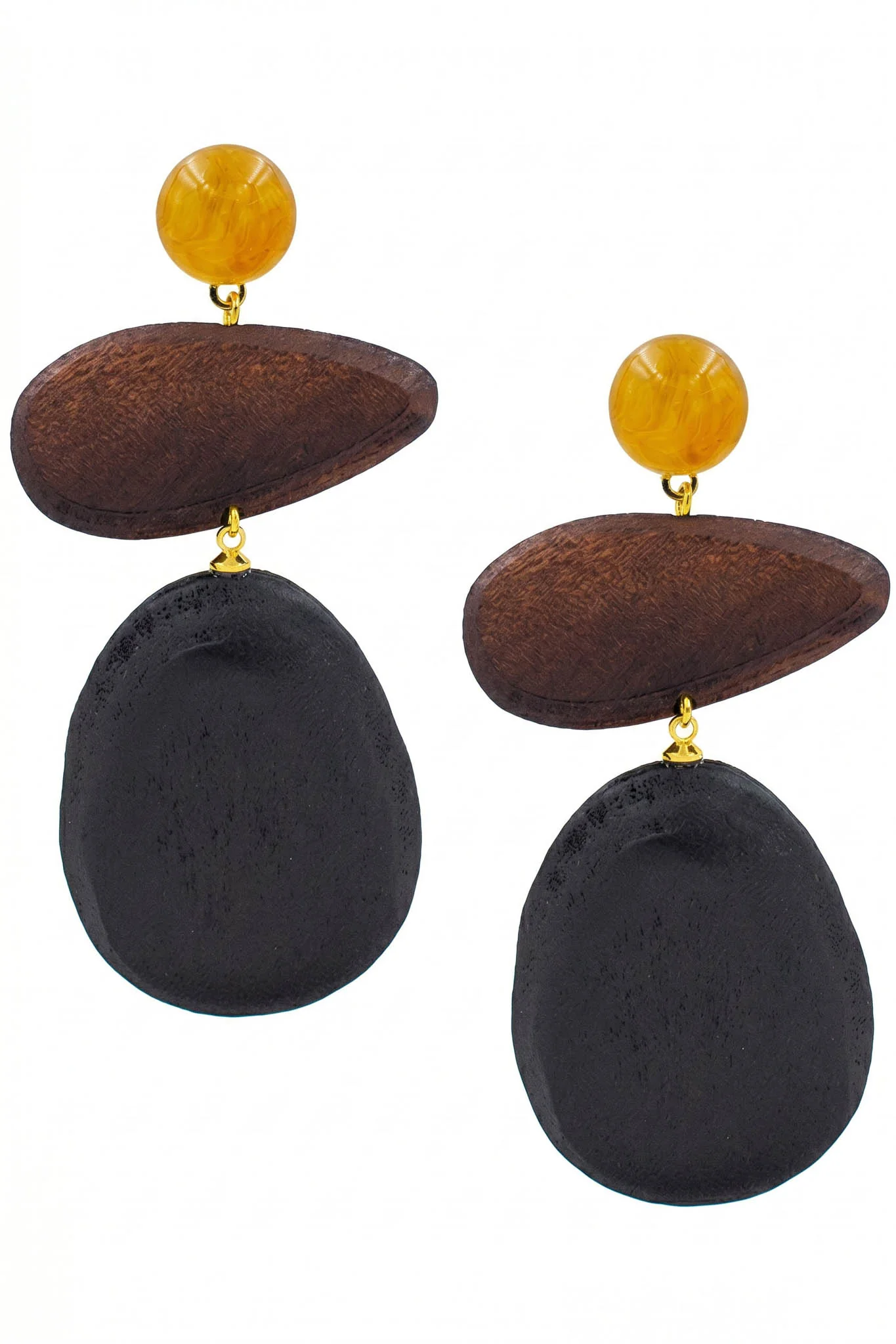 Wilshire Two-Tone Wood Sculptural Dangle Earrings - Image 2