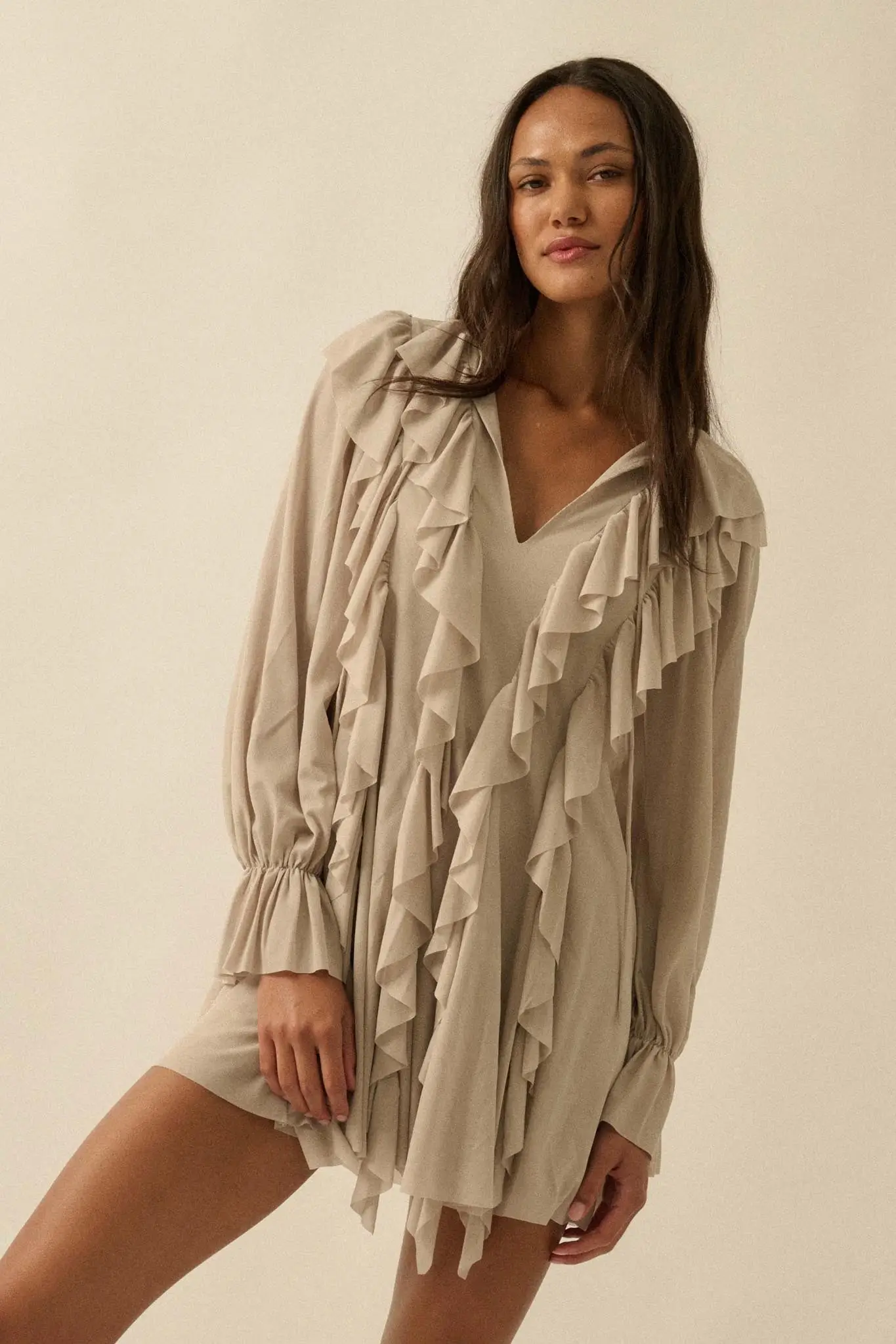 Wind Song Mesh Cascade Ruffle Peasant Romper
