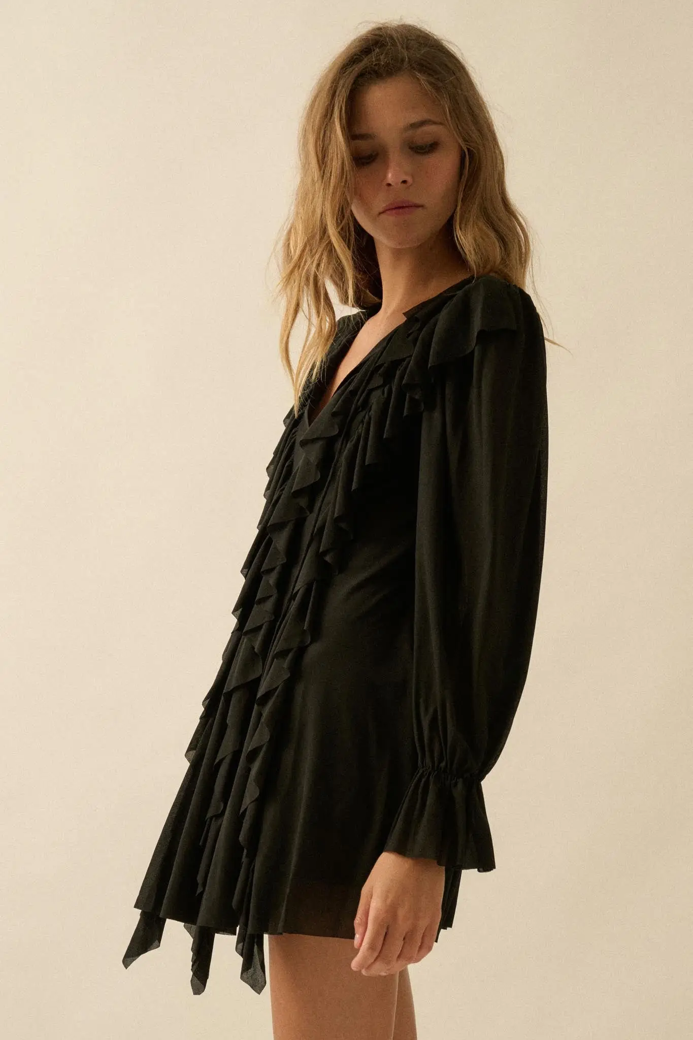 Wind Song Mesh Cascade Ruffle Peasant Romper - Image 11