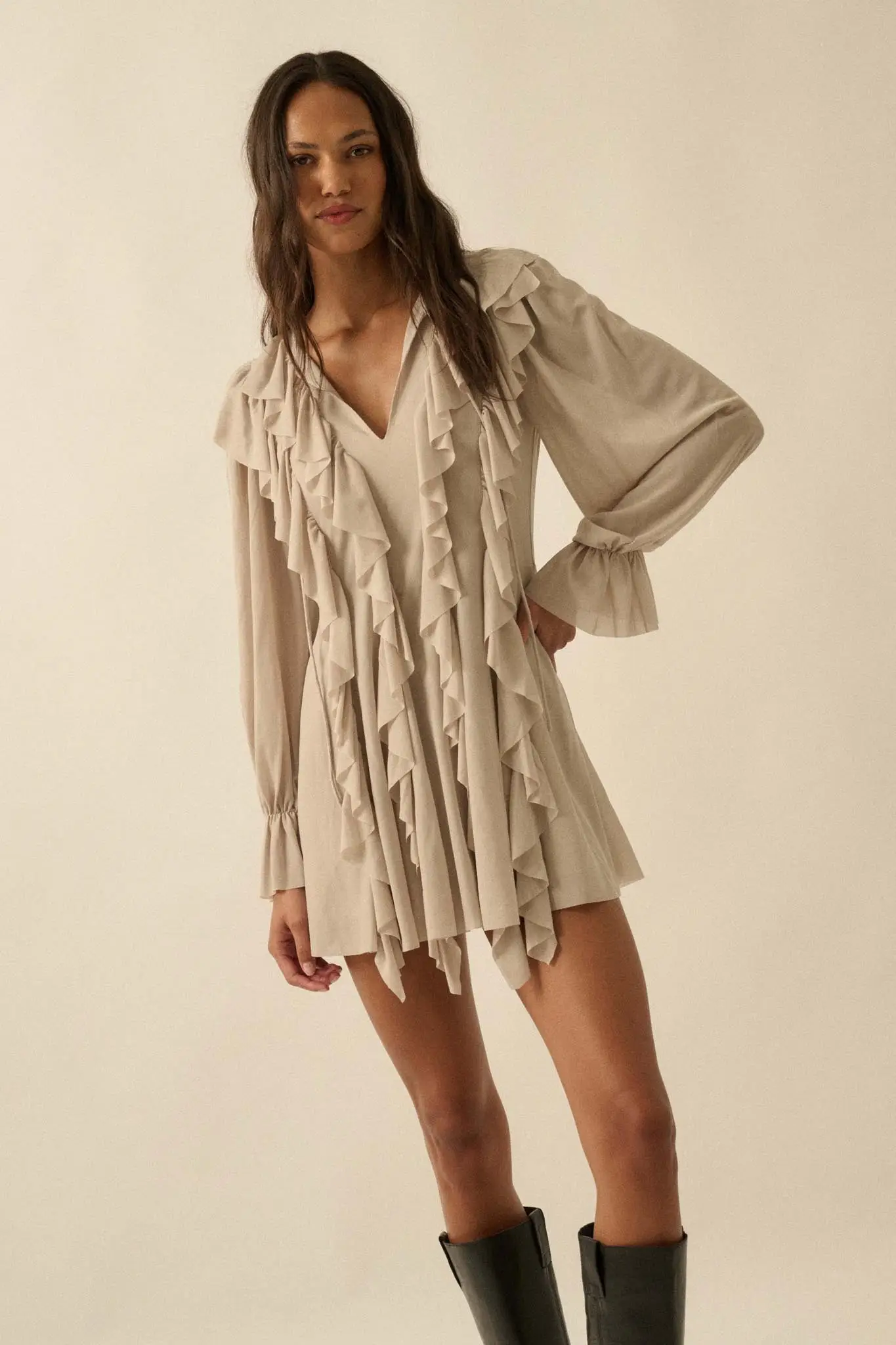 Wind Song Mesh Cascade Ruffle Peasant Romper - Image 3