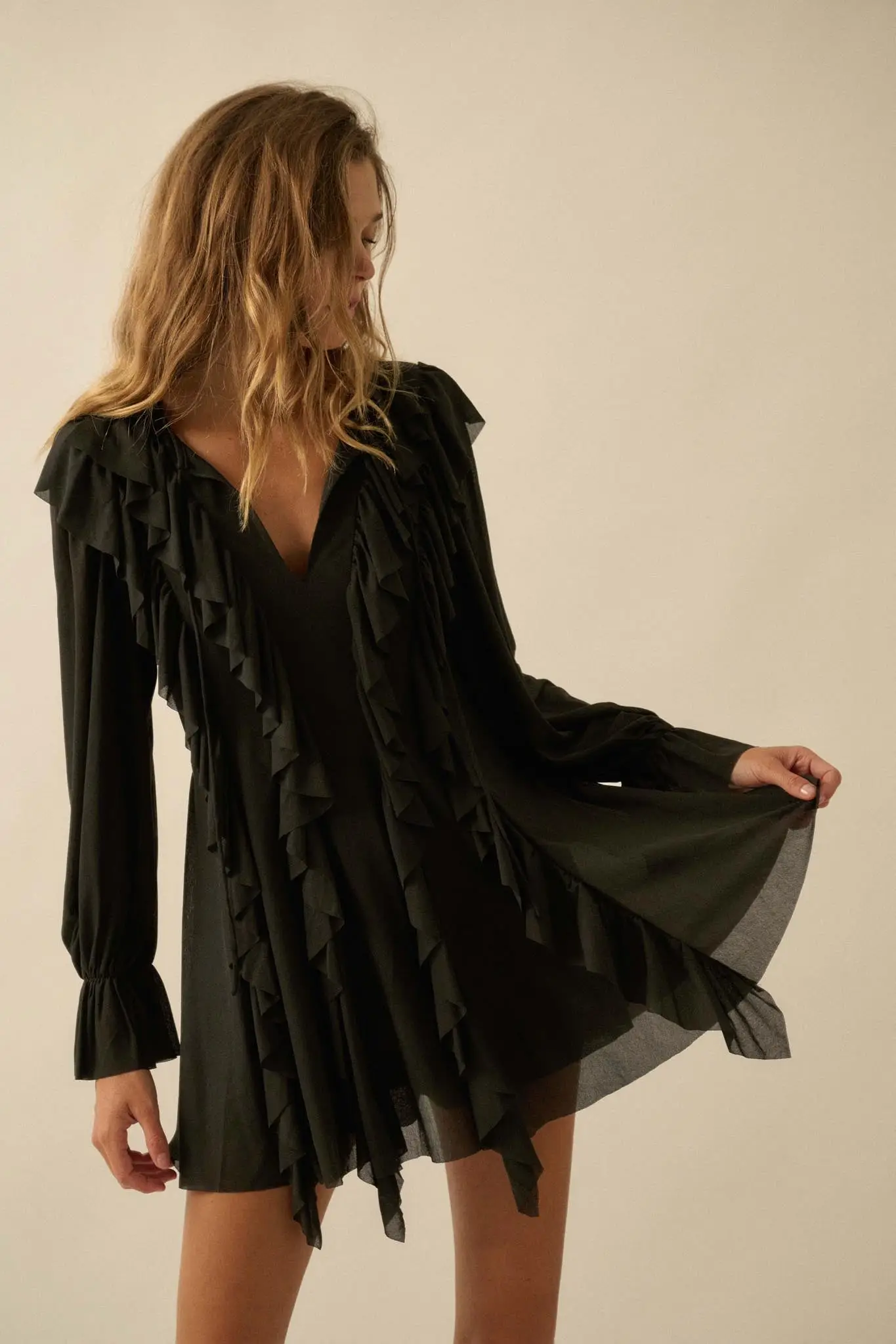 Wind Song Mesh Cascade Ruffle Peasant Romper - Image 7