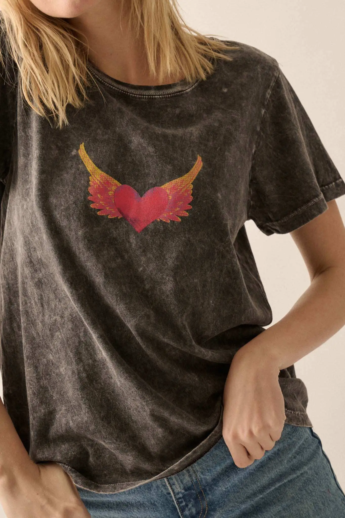 Wings of Love Vintage-Wash Graphic Tee - Image 2