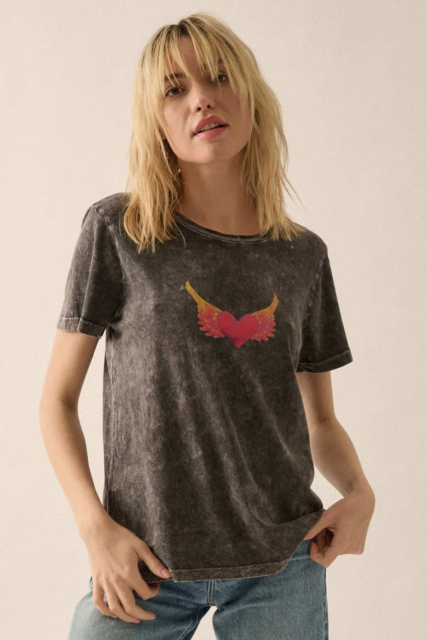 Wings of Love Vintage-Wash Graphic Tee - Image 4