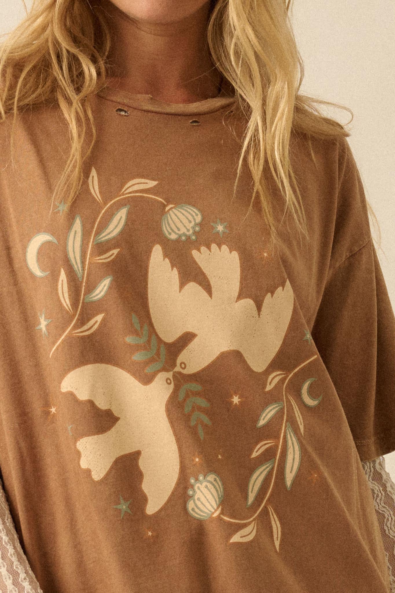 Wings of Peace Distressed Oversize Graphic Tee - Image 2