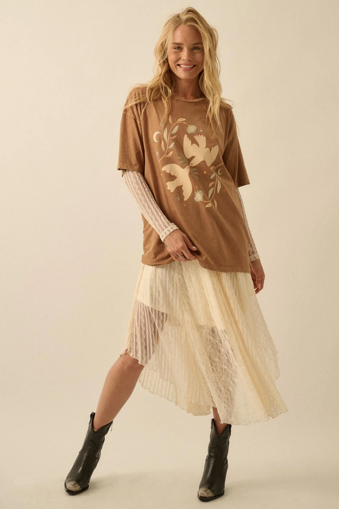 Wings of Peace Distressed Oversize Graphic Tee - Image 3