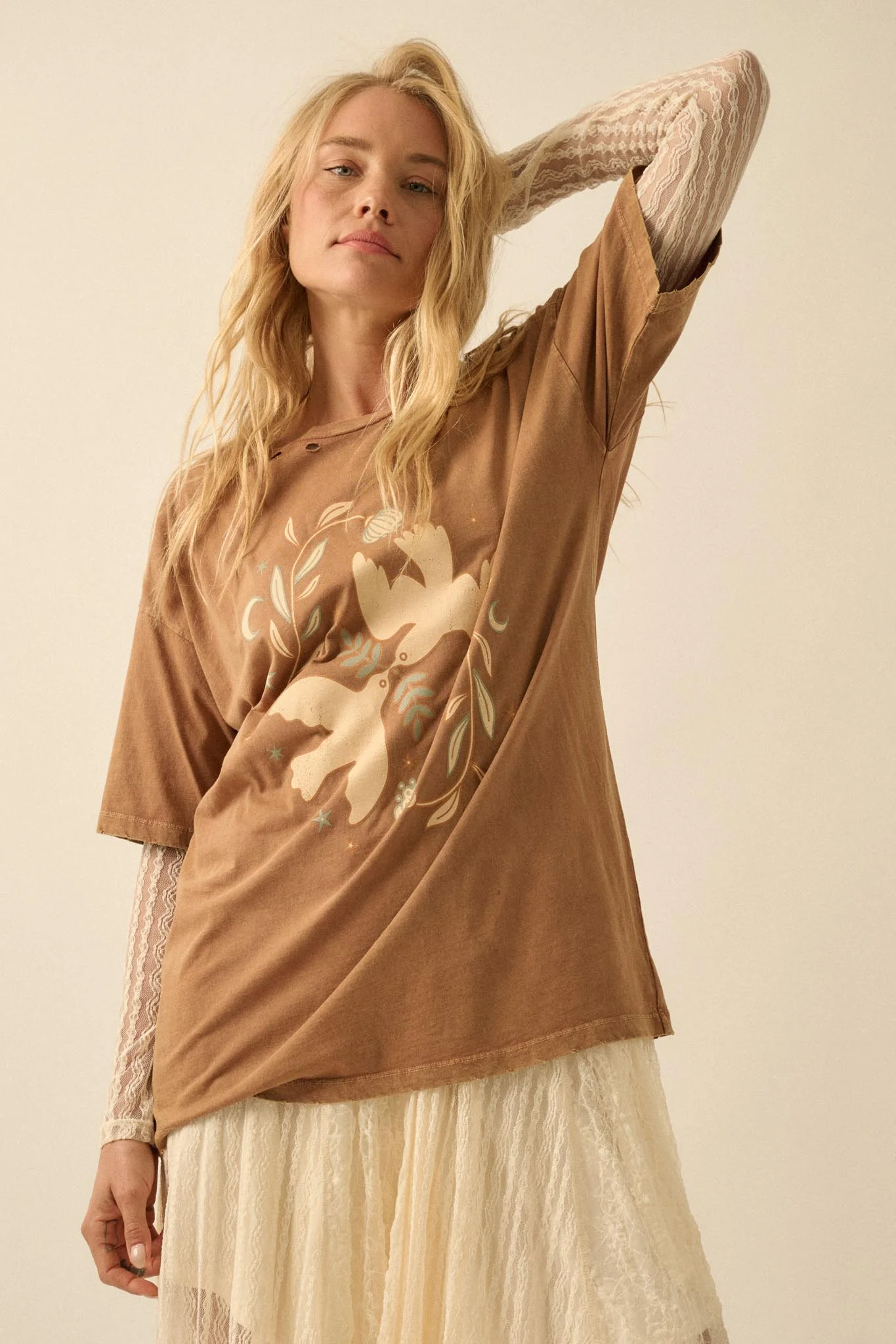 Wings of Peace Distressed Oversize Graphic Tee - Image 4