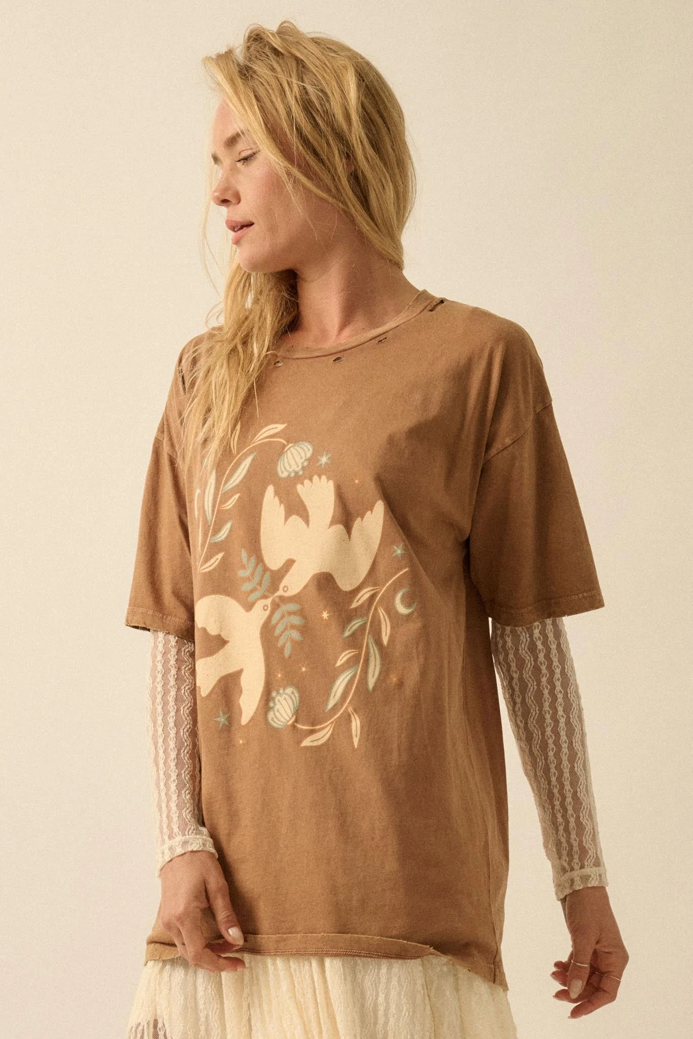 Wings of Peace Distressed Oversize Graphic Tee - Image 5