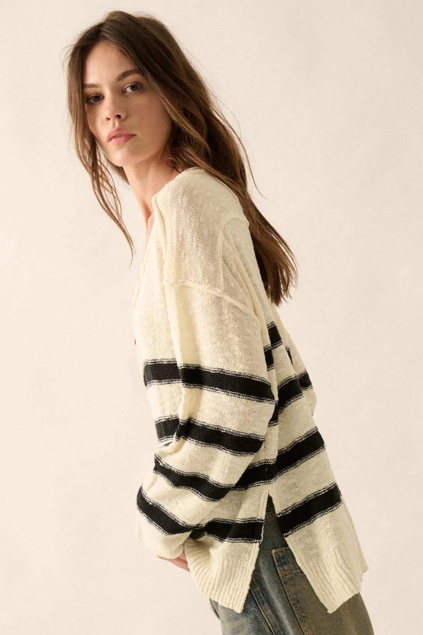 Winning Streak Loose-Fit Striped Henley Sweater - Image 6