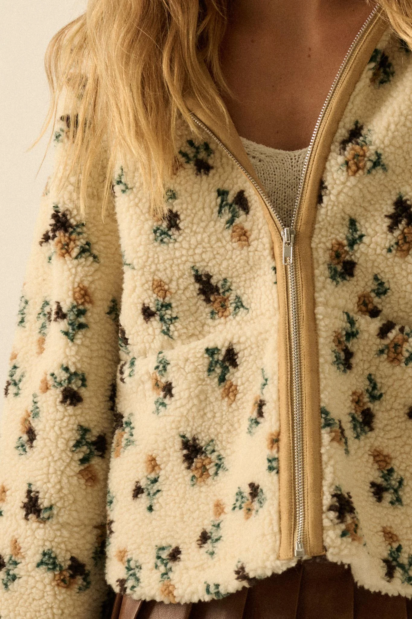 Winter Blossoms Floral Fleece Hooded Jacket - Image 4