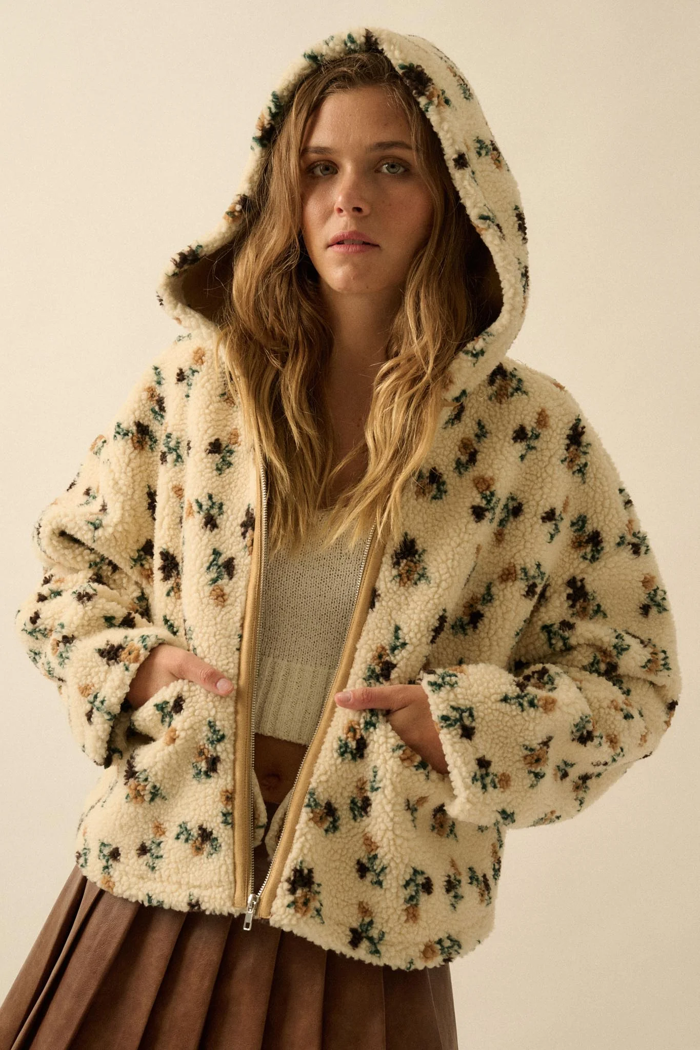 Winter Blossoms Floral Fleece Hooded Jacket - Image 5