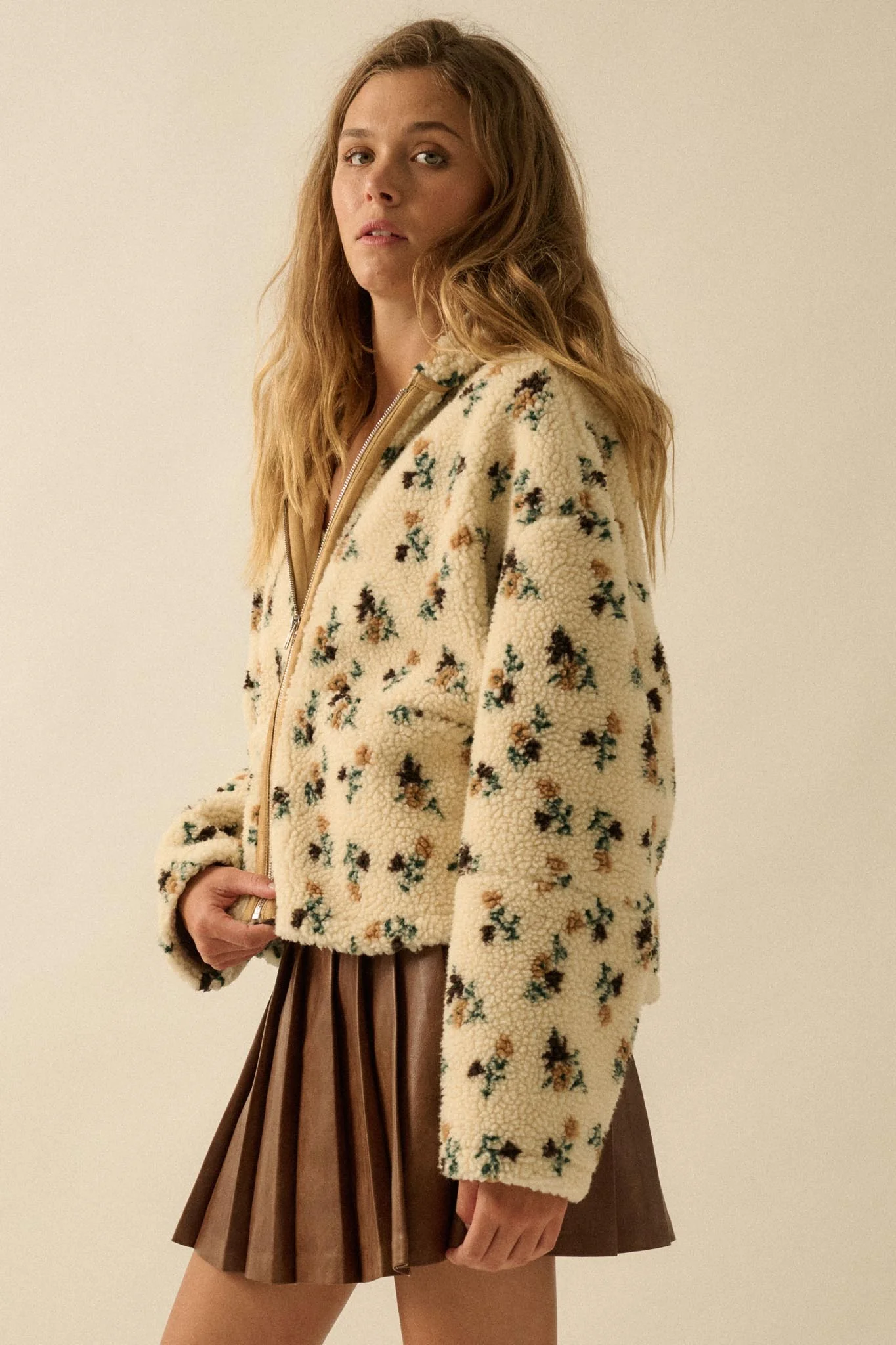 Winter Blossoms Floral Fleece Hooded Jacket - Image 6
