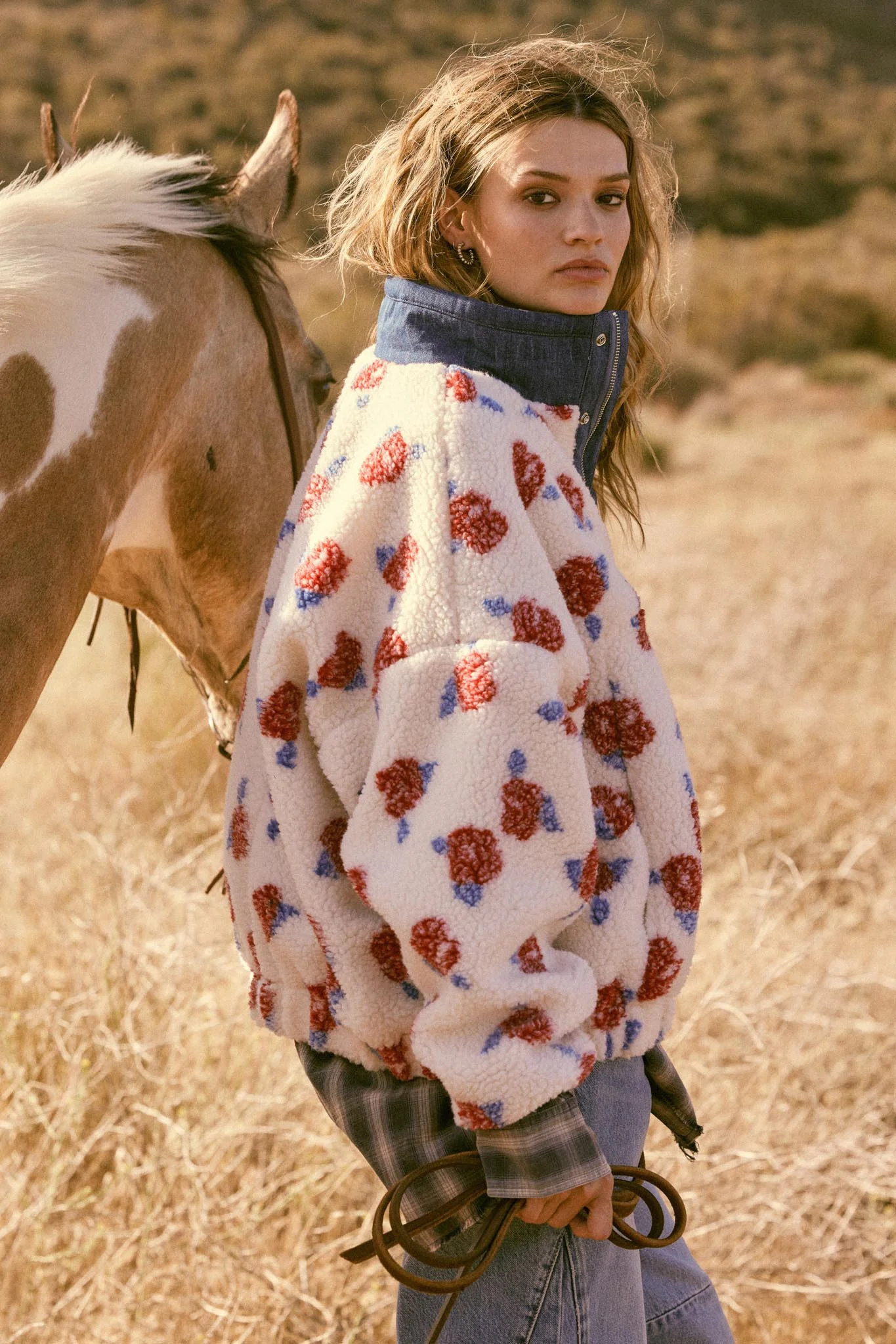 Winter Roses Floral Fleece Half-Zip Pullover - Image 3