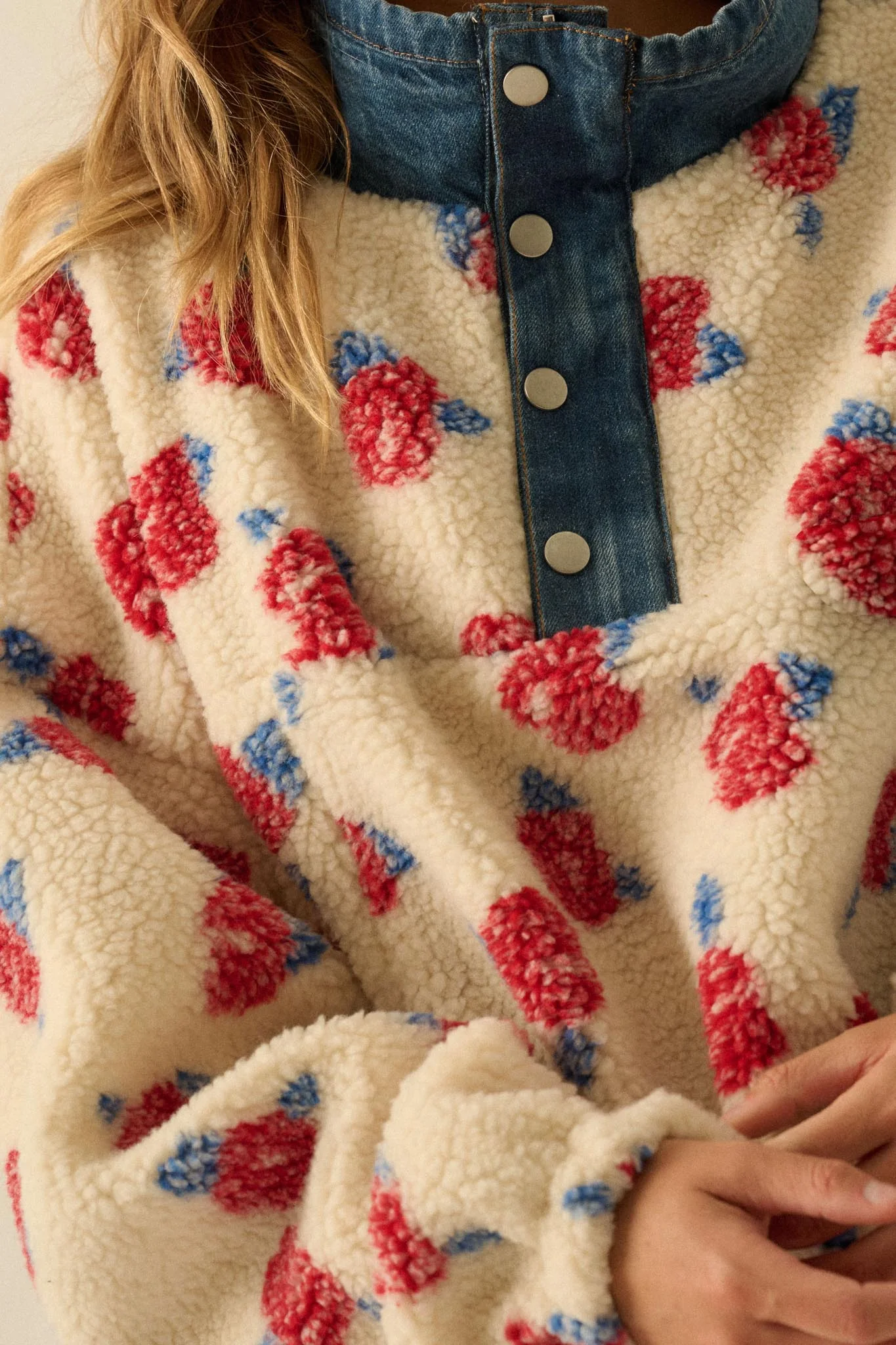 Winter Roses Floral Fleece Half-Zip Pullover - Image 5