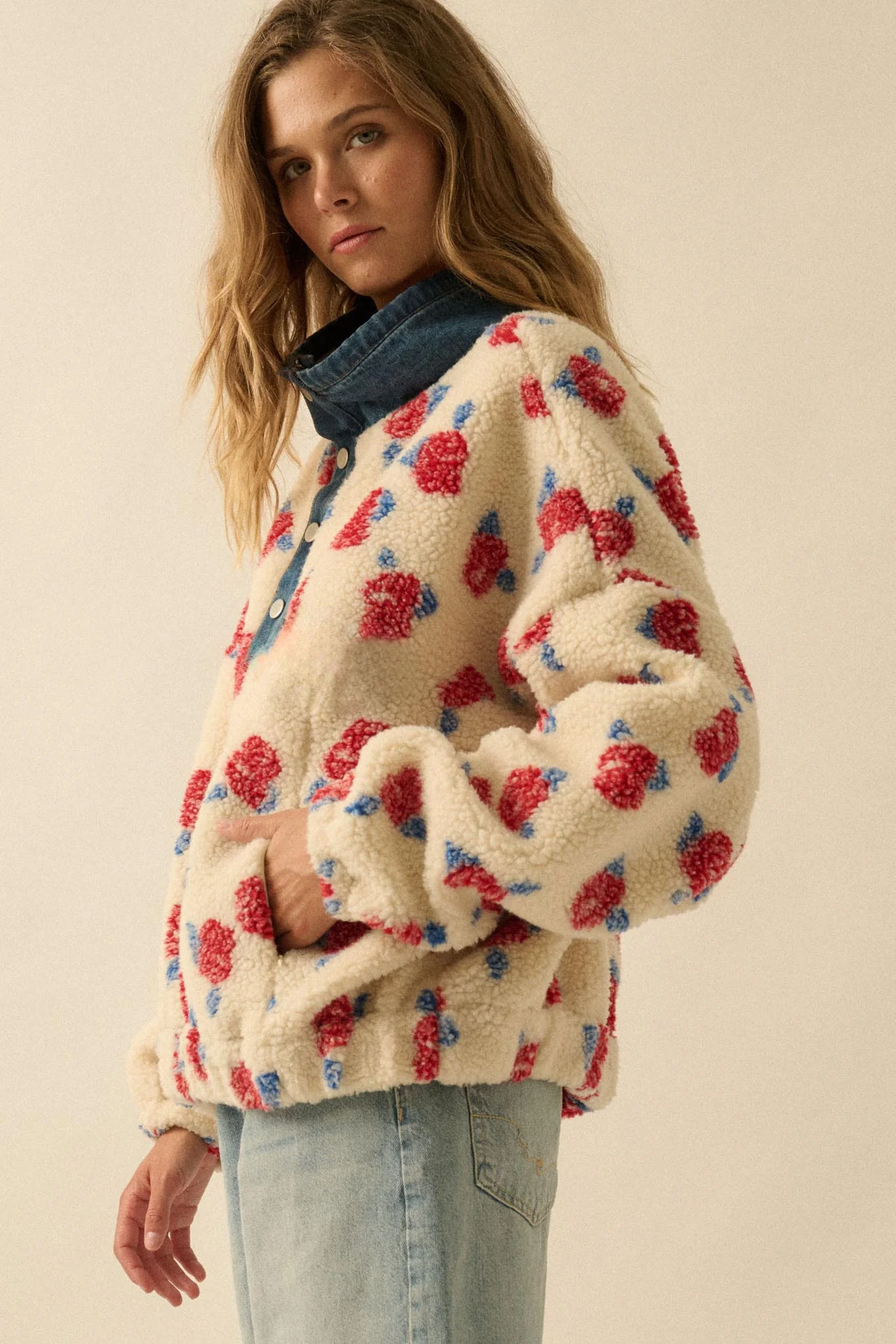 Winter Roses Floral Fleece Half-Zip Pullover - Image 8