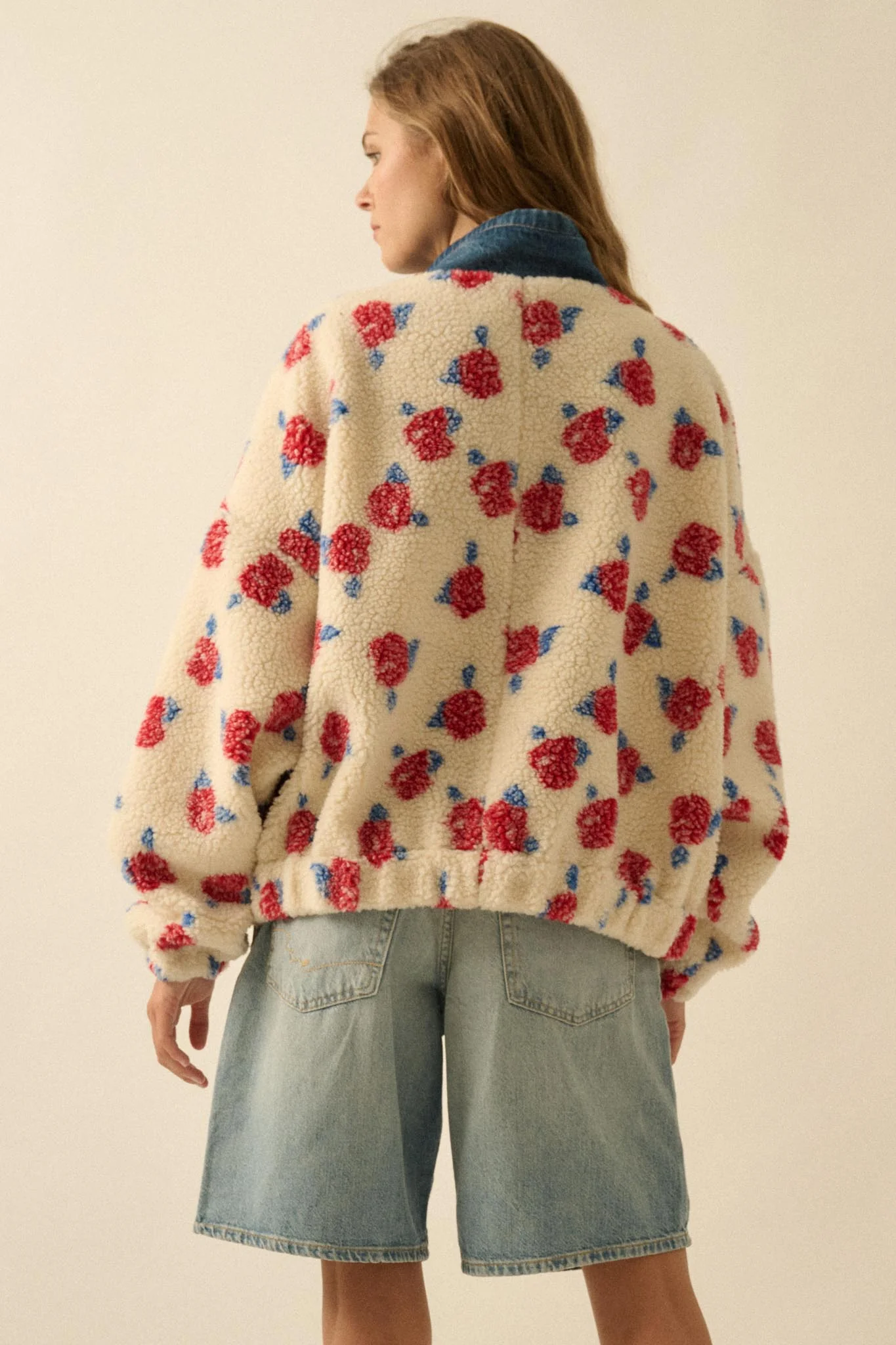 Winter Roses Floral Fleece Half-Zip Pullover - Image 9