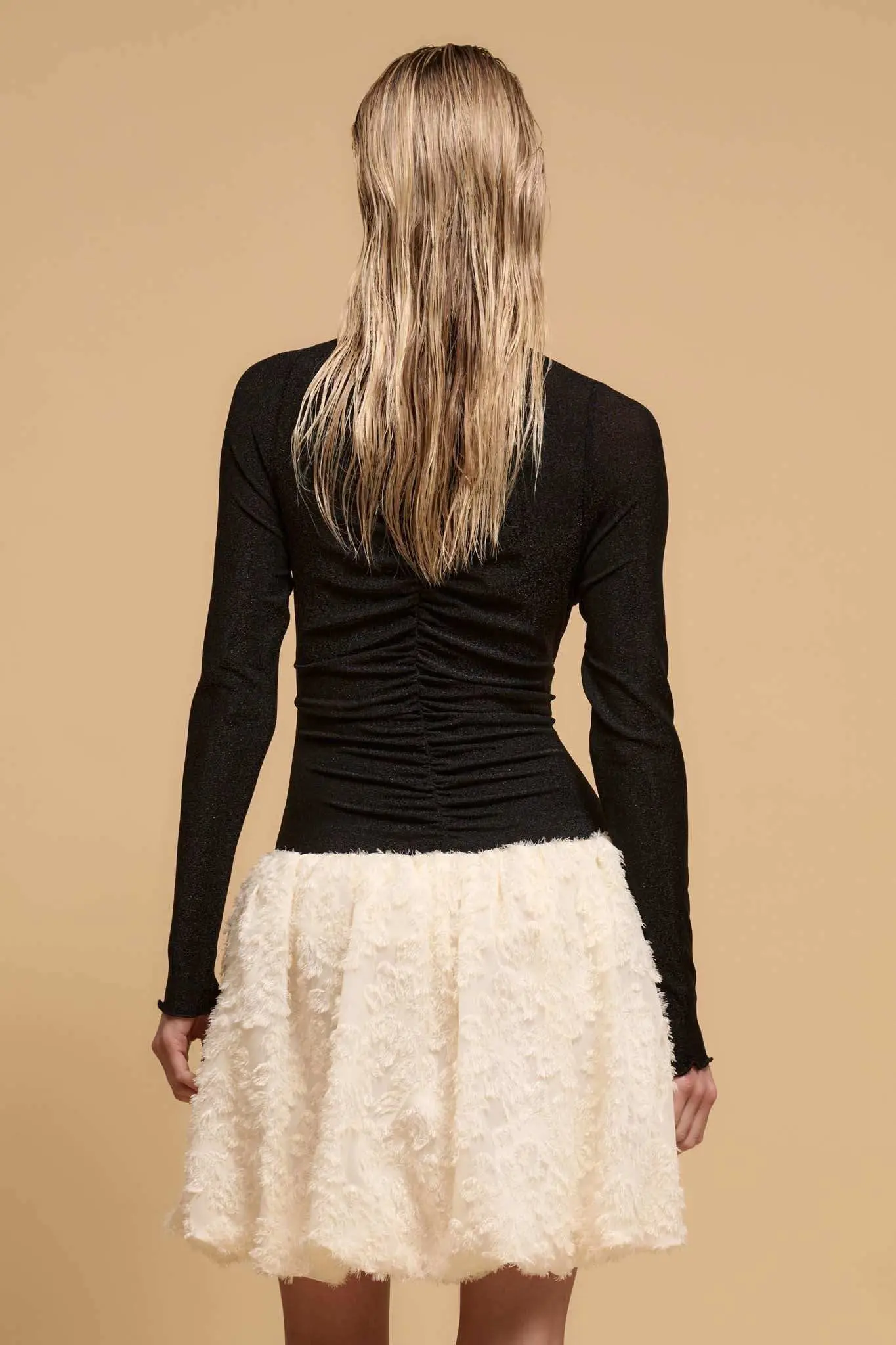 Winter Skies Ruched Mock-Neck Bubble Mini Dress - Image 6