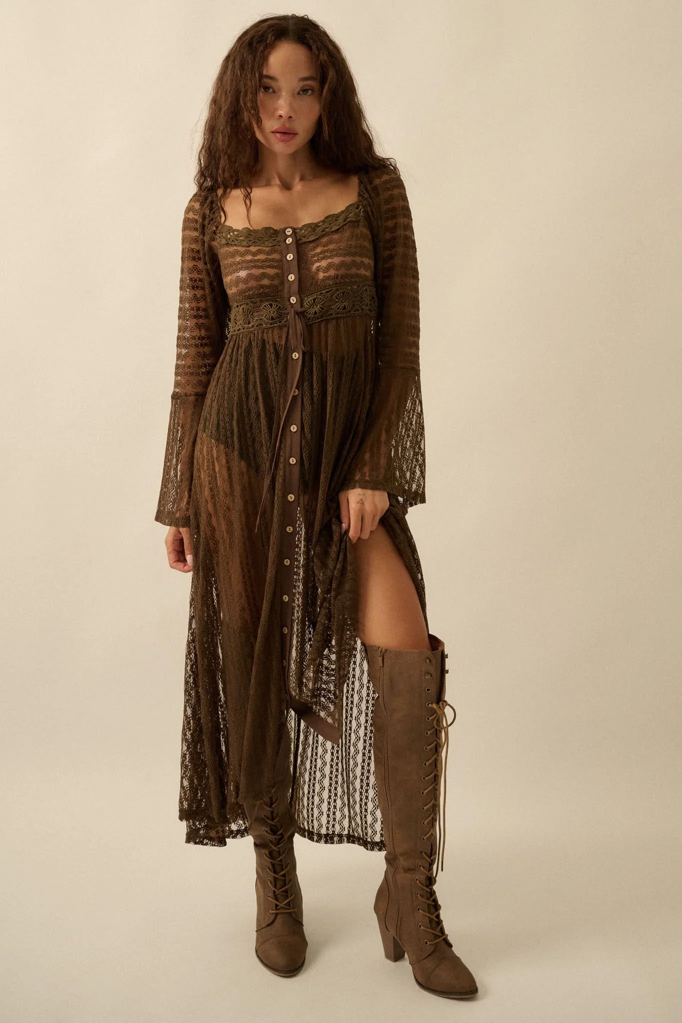 Wishful Dreaming Sheer Lace Layering Midi Dress - Image 3