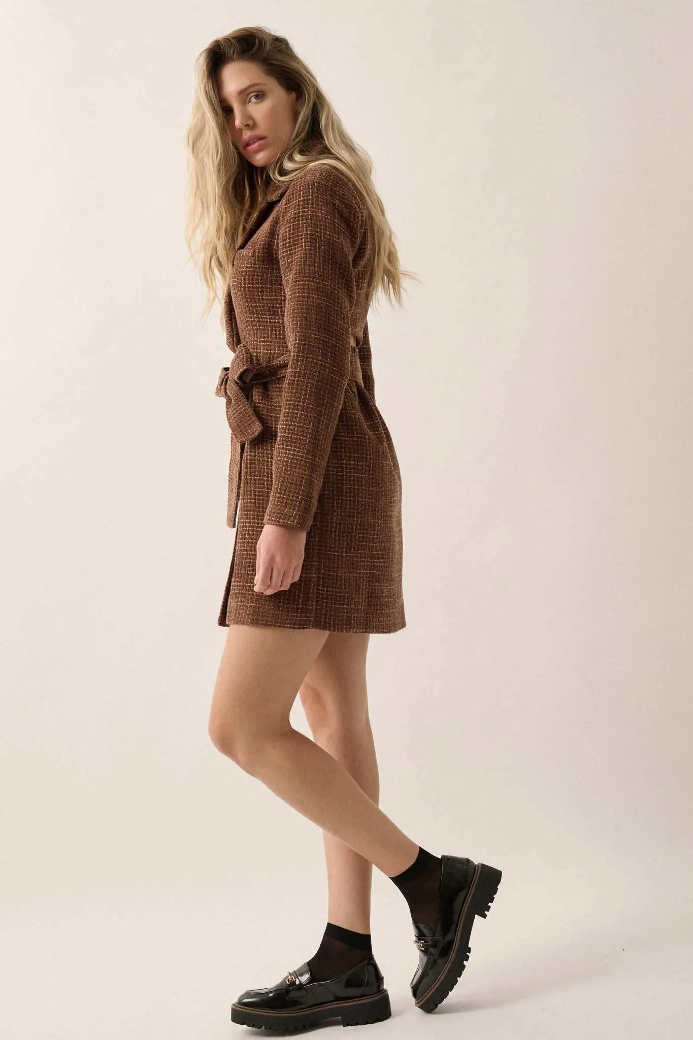 Working Late Tweed Belted Blazer Mini Dress - Image 10
