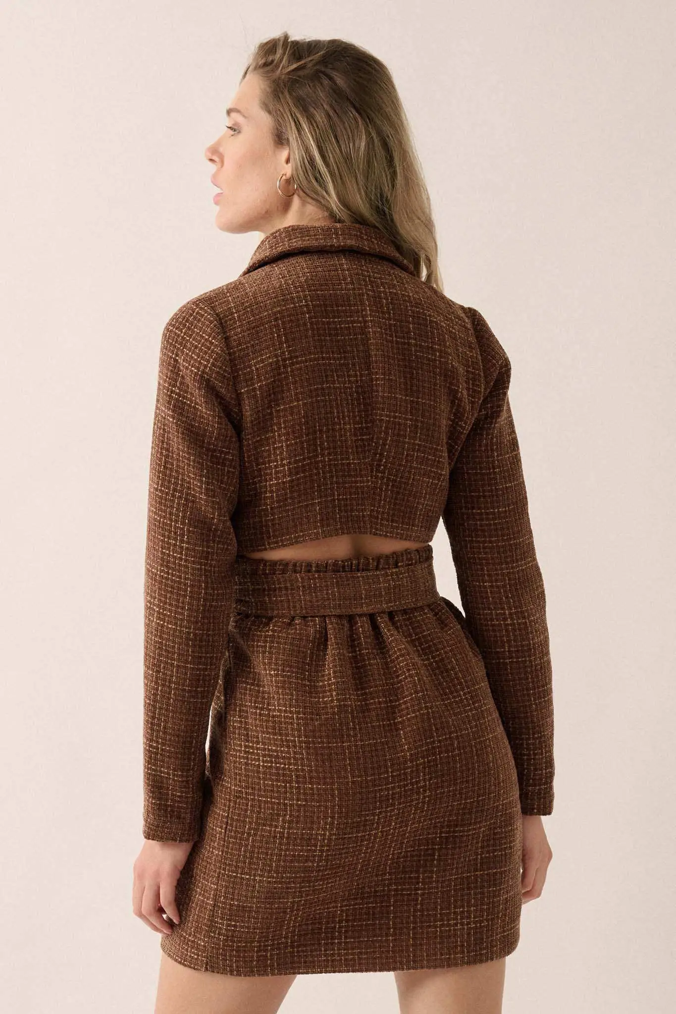 Working Late Tweed Belted Blazer Mini Dress - Image 12
