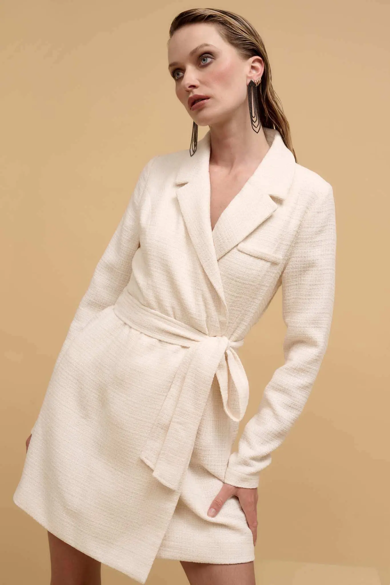 Working Late Tweed Belted Blazer Mini Dress - Image 2