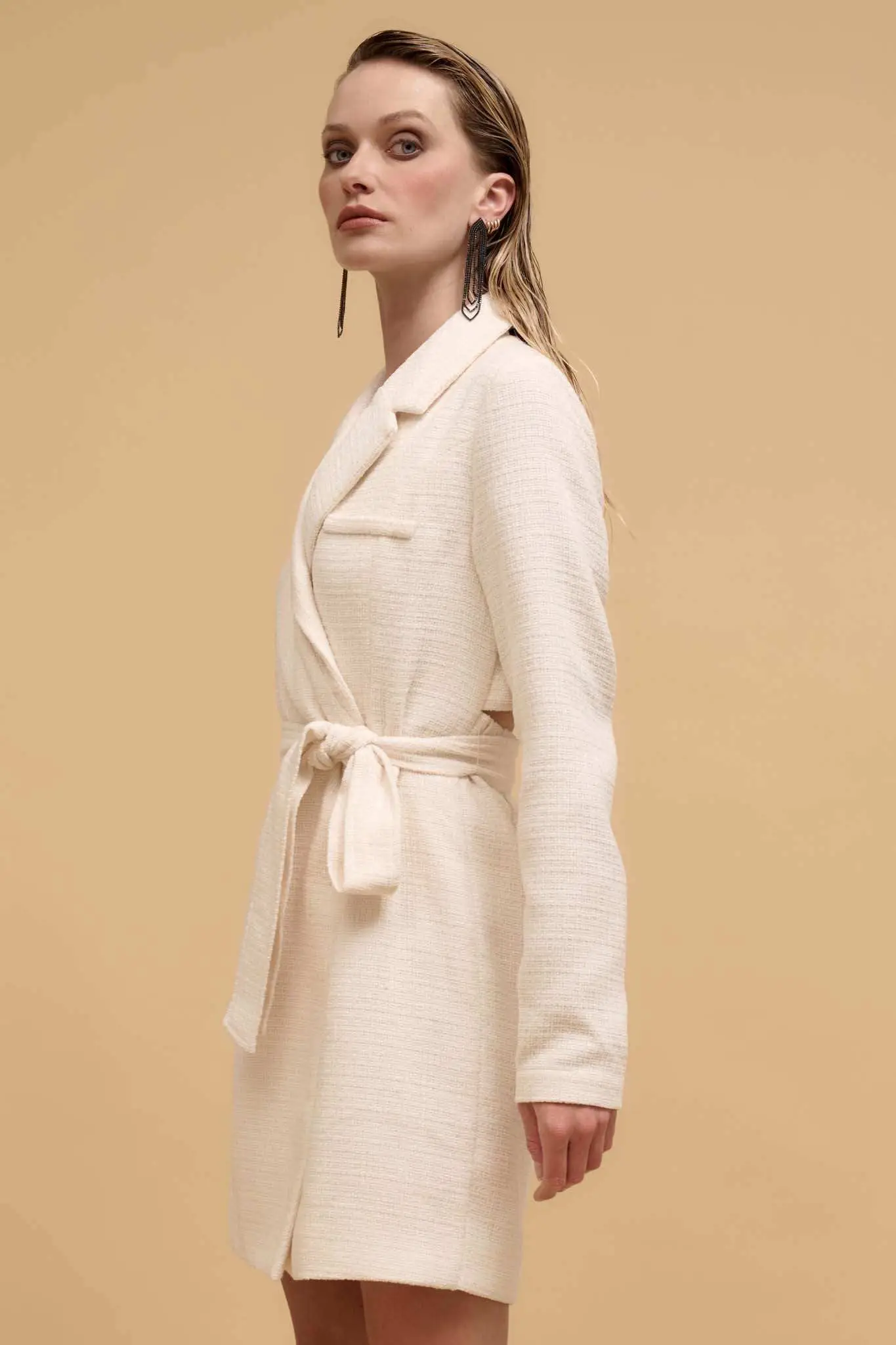 Working Late Tweed Belted Blazer Mini Dress - Image 5