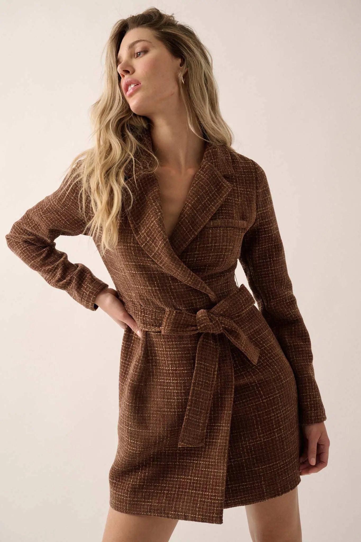 Working Late Tweed Belted Blazer Mini Dress - Image 7
