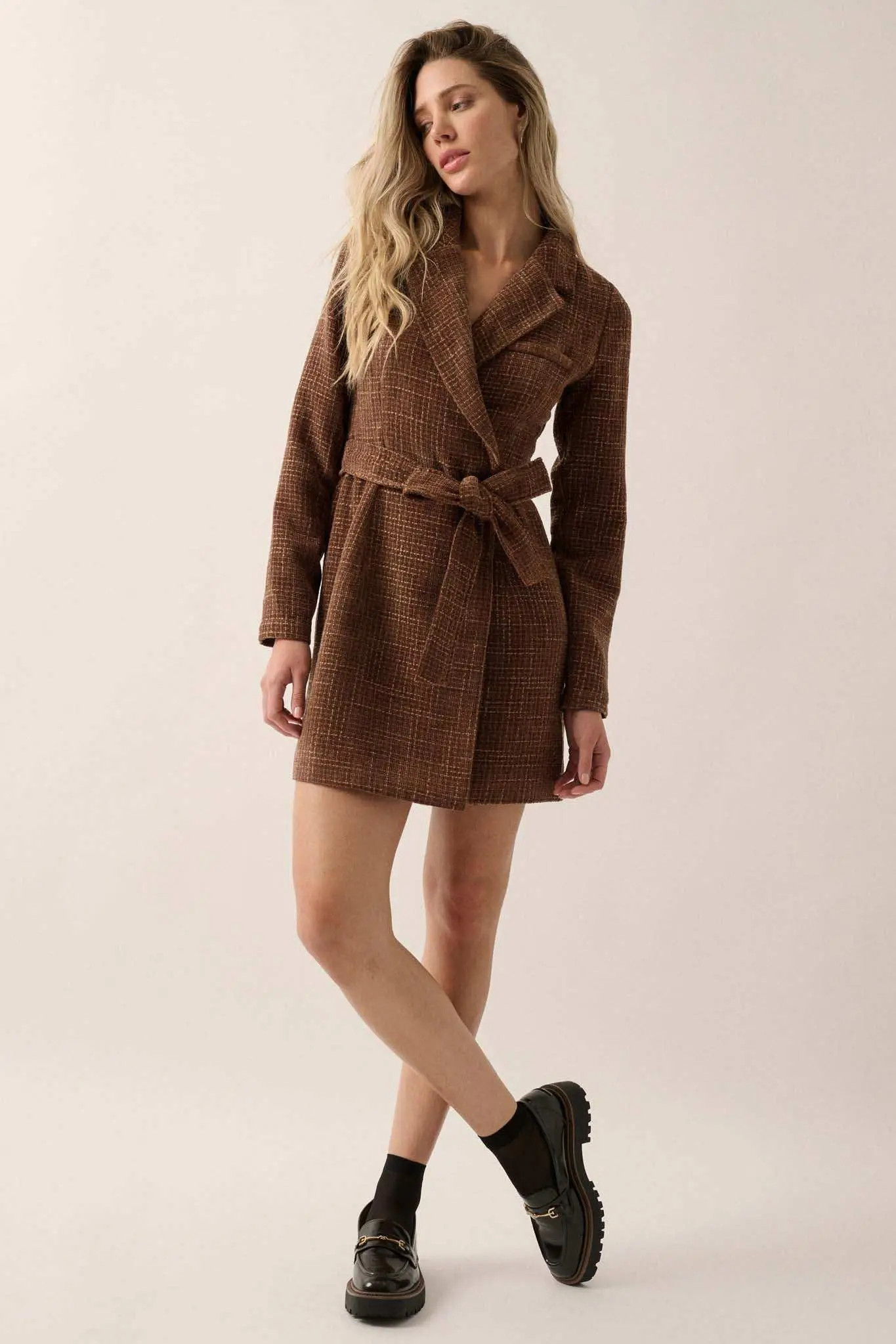 Working Late Tweed Belted Blazer Mini Dress - Image 9