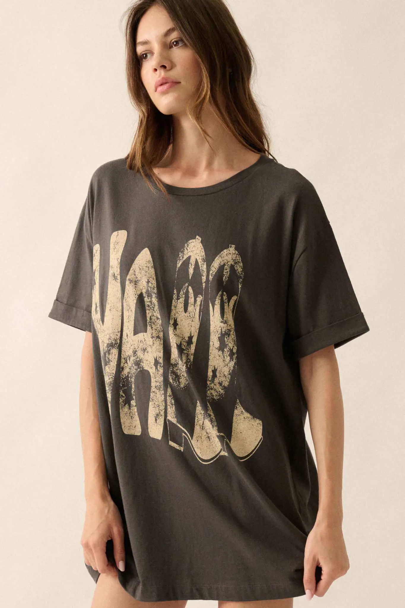 Y'all Cowboy Boots Oversize Cuffed Graphic Tee - Image 5