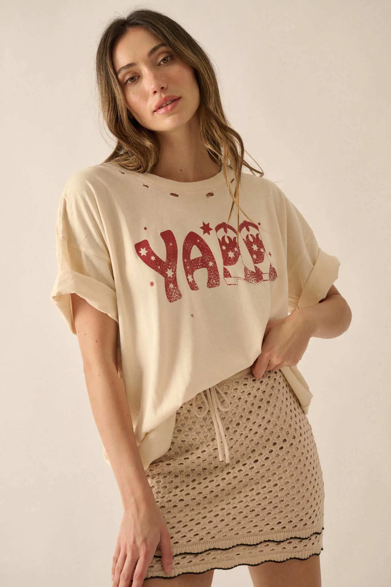 Y'all Cowboy Boots Oversize Distressed Graphic Tee - Image 3