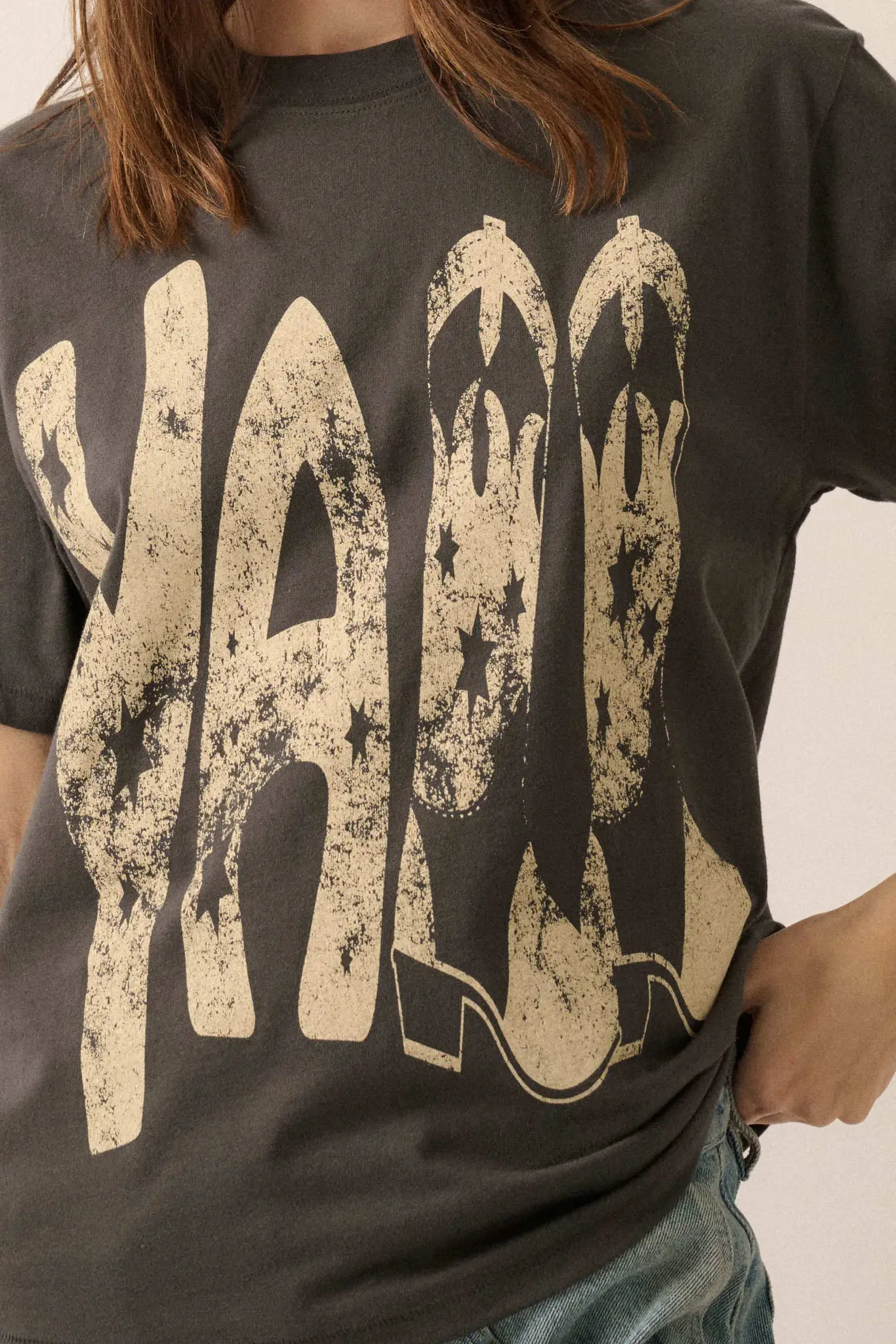 Y'All Cowboy Boots Vintage-Print Graphic Tee - Image 2