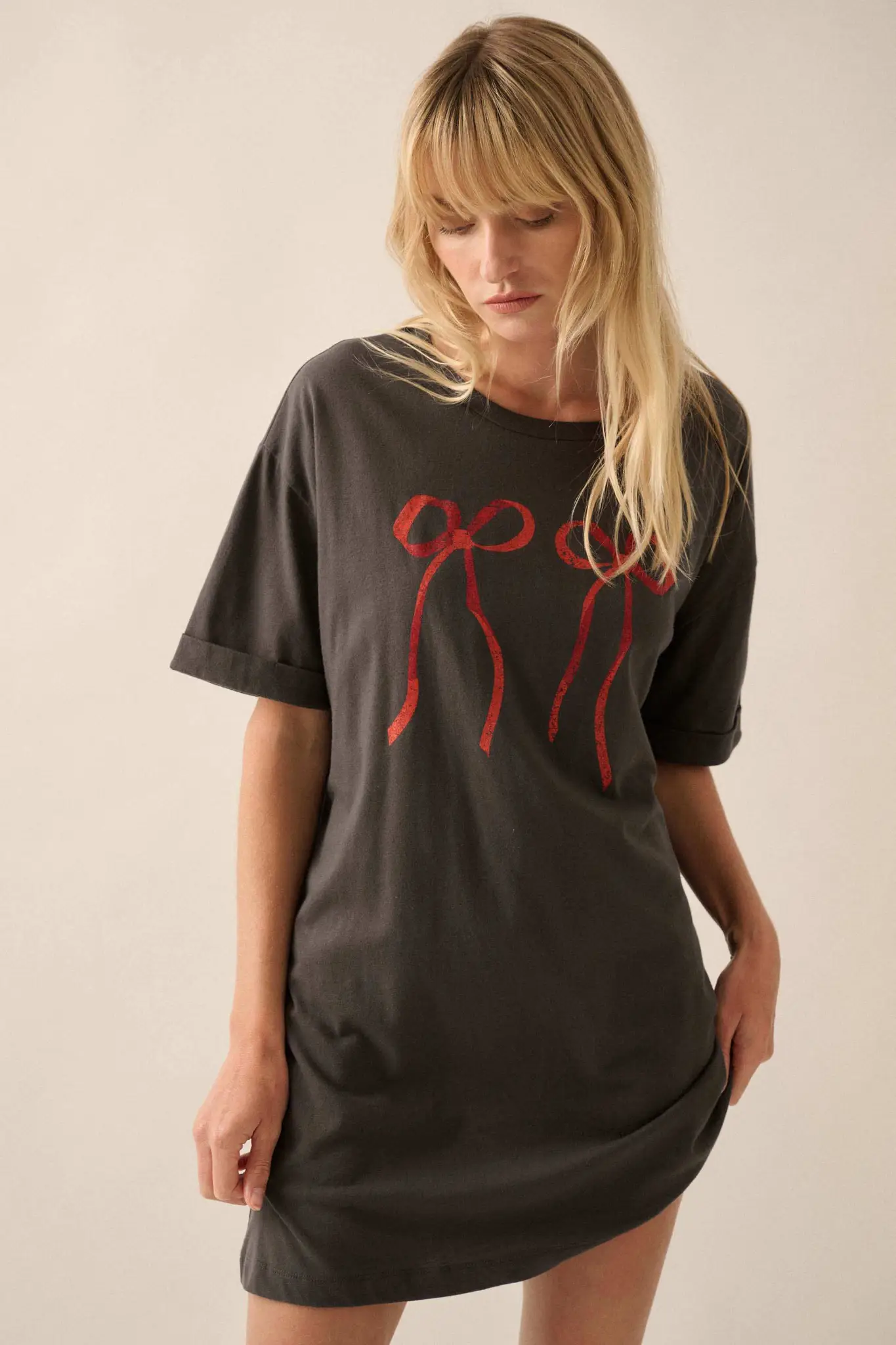 You Bow Girl Oversize Cuffed Graphic Tee - Image 3