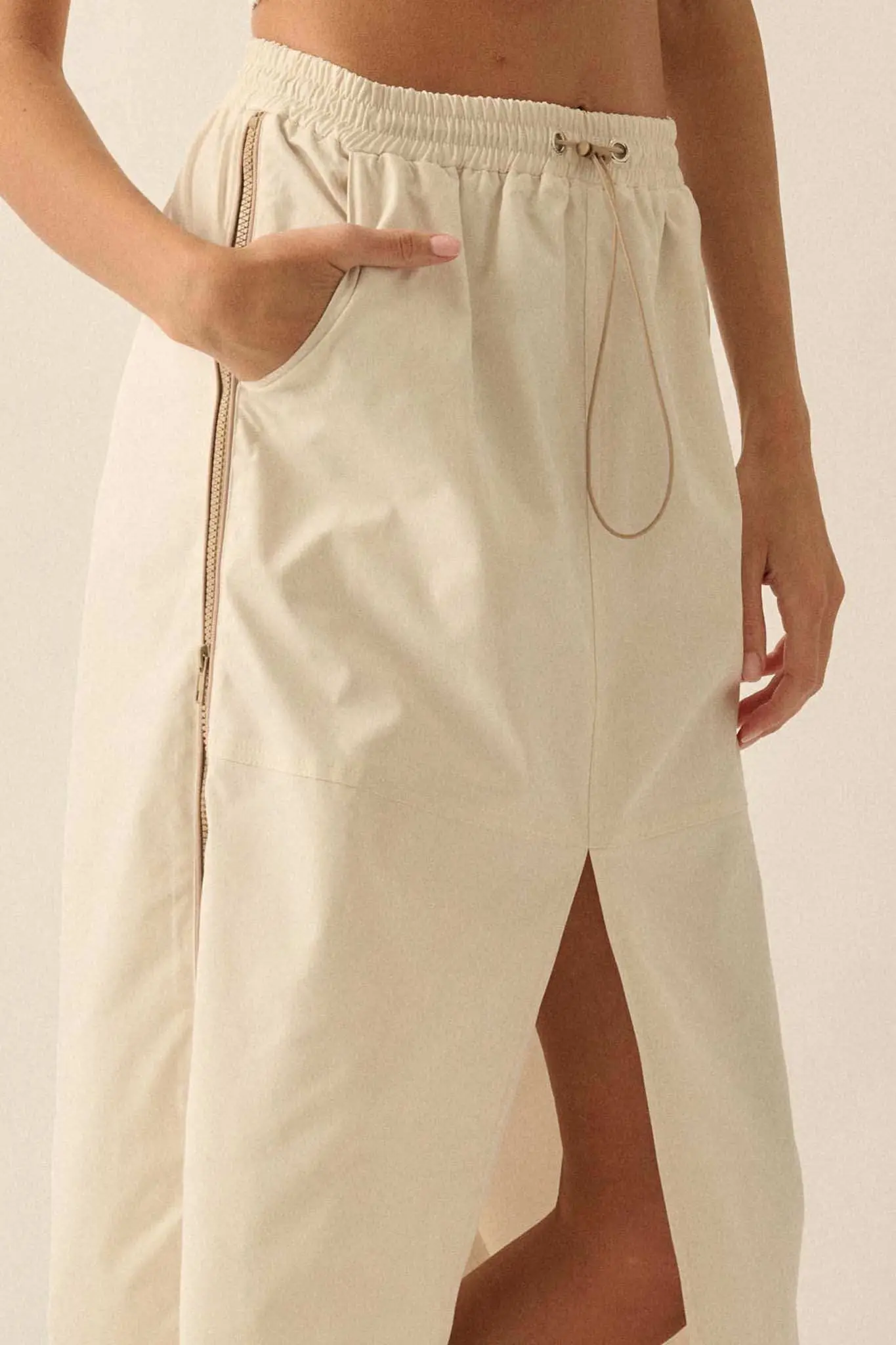 Zip Code Side-Zip Piping-Trim Drawstring Skirt - Image 3