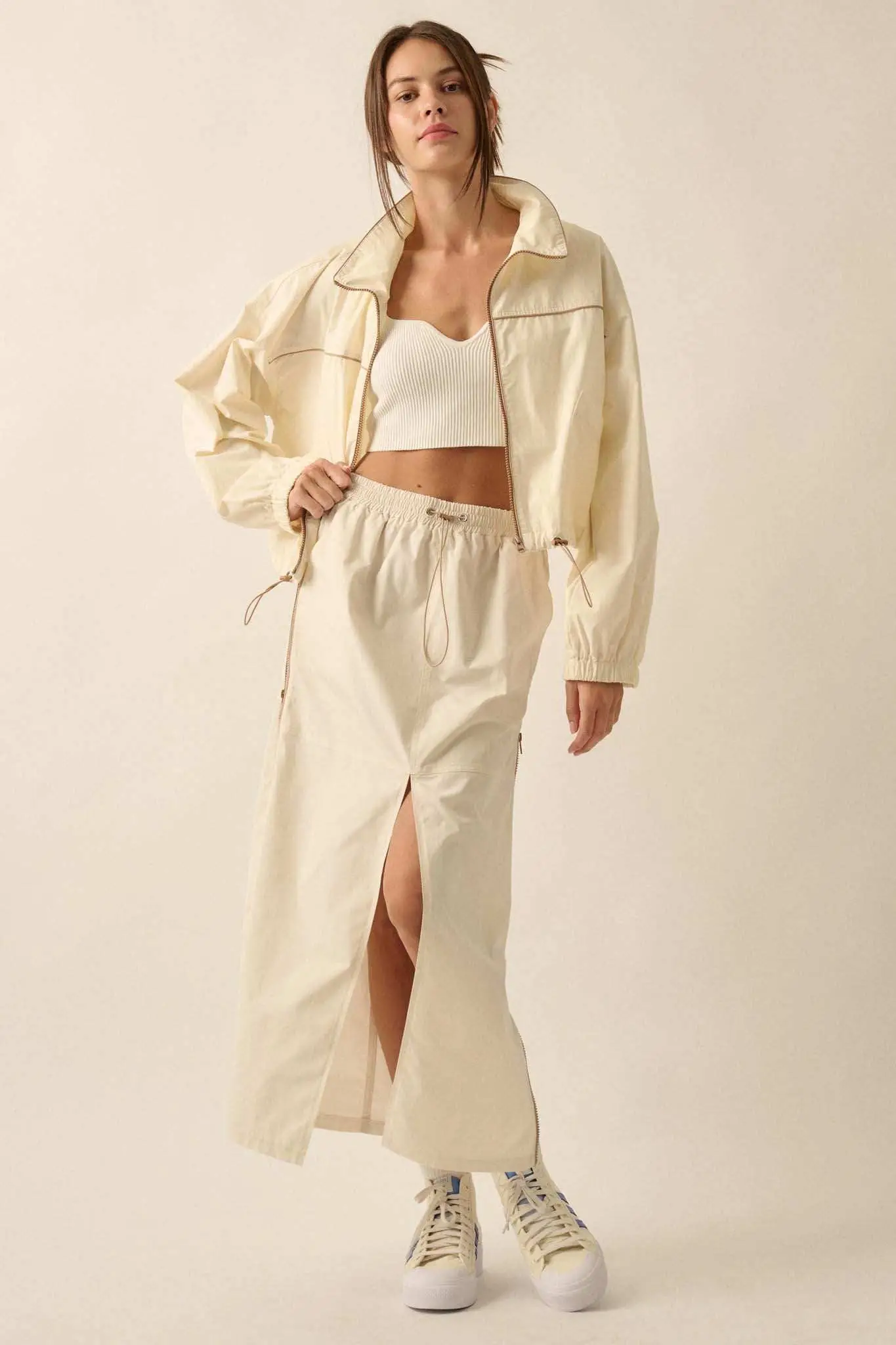 Zip Code Side-Zip Piping-Trim Drawstring Skirt - Image 4