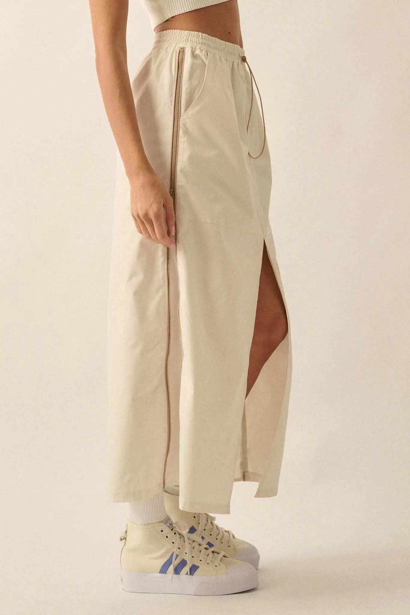Zip Code Side-Zip Piping-Trim Drawstring Skirt - Image 5