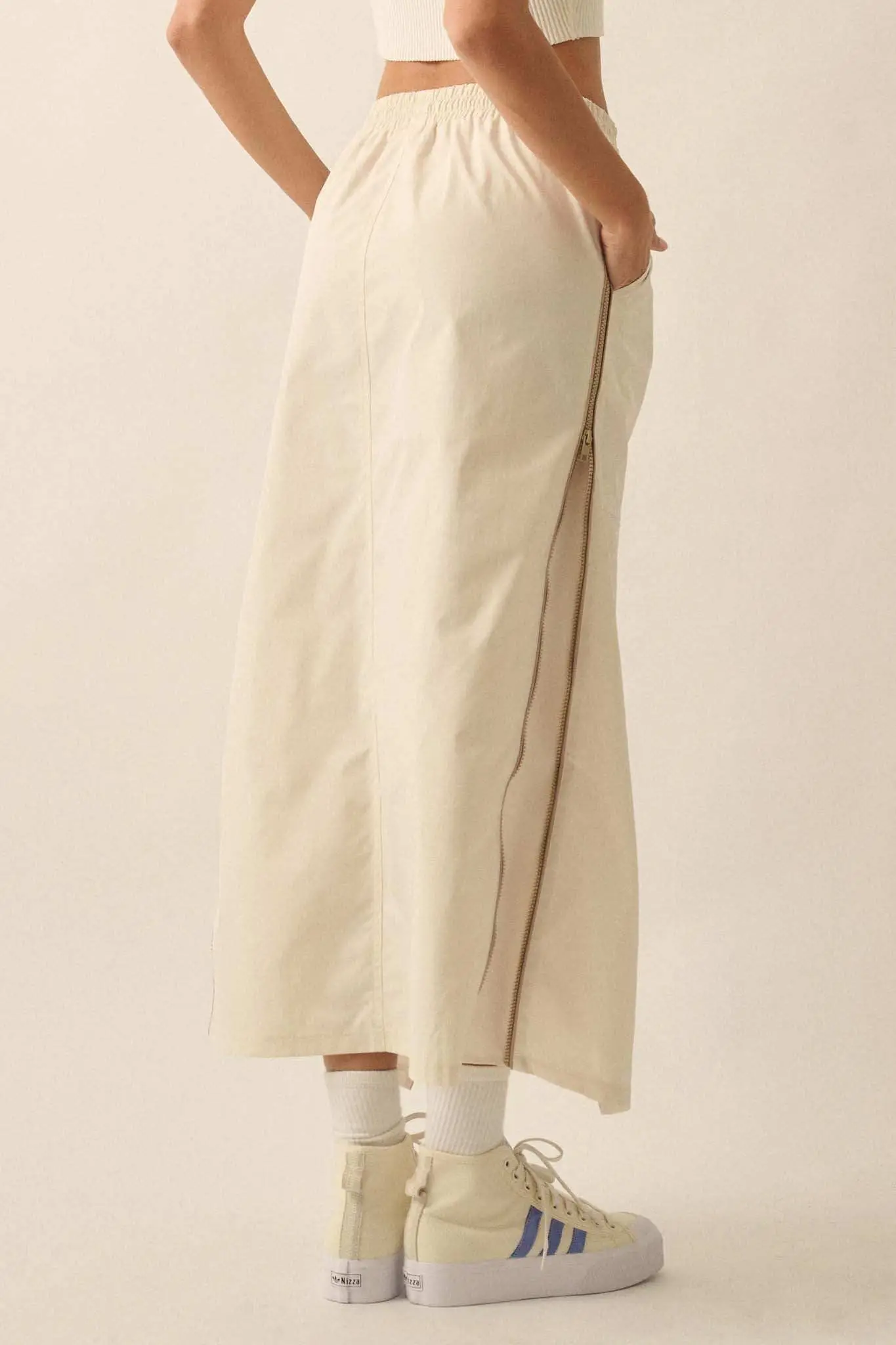 Zip Code Side-Zip Piping-Trim Drawstring Skirt - Image 6