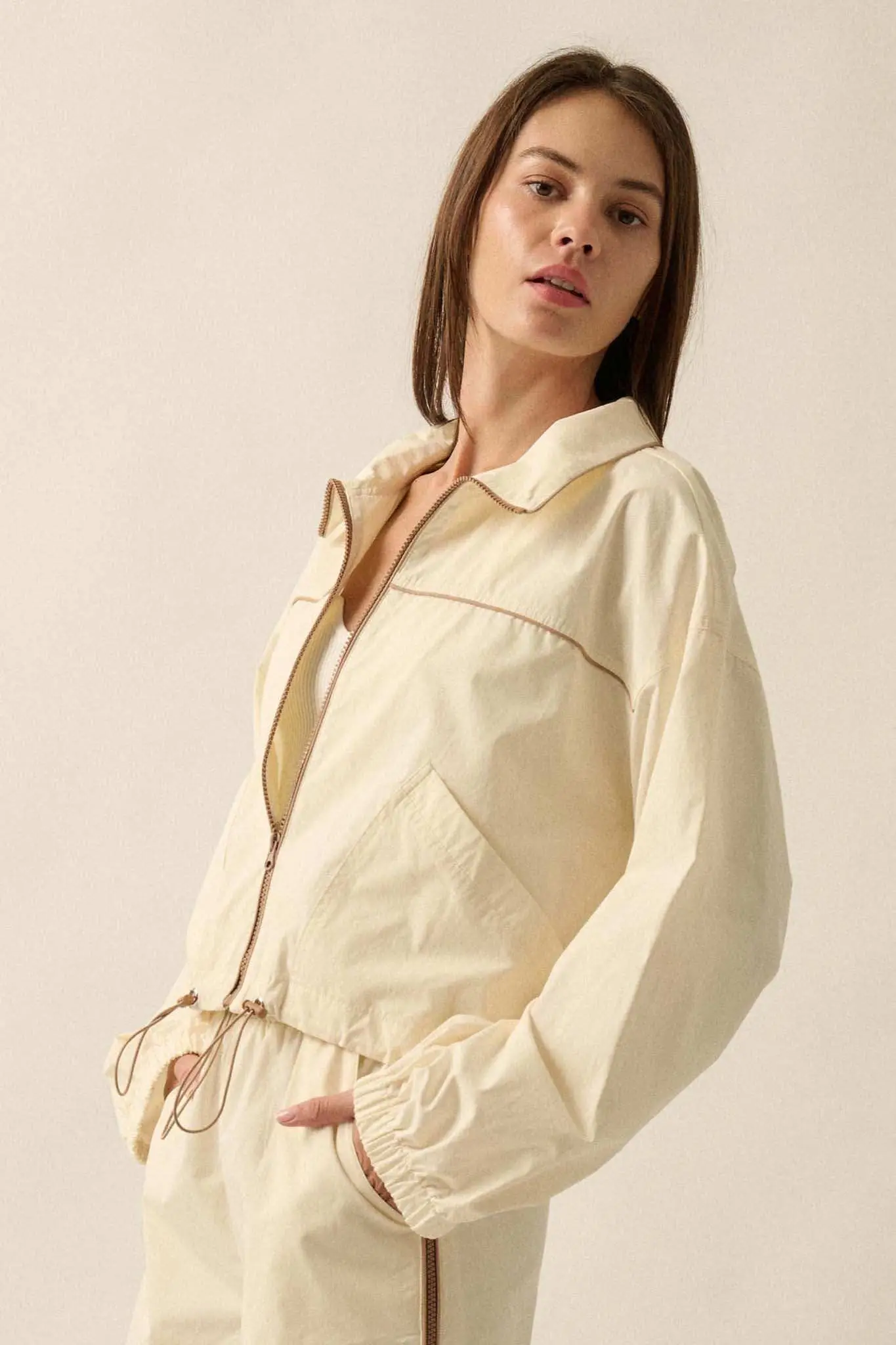 Zip to It Piping-Trim Drawstring Jacket - Image 4