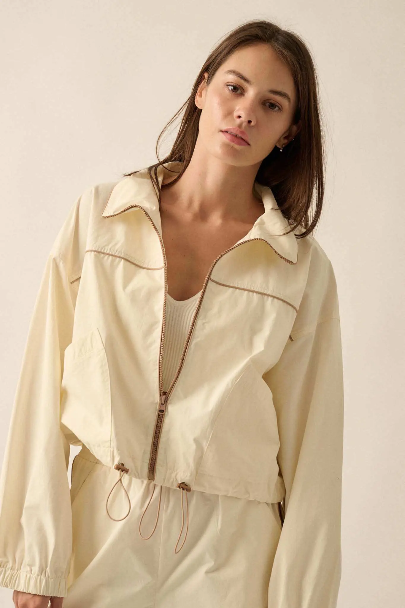 Zip to It Piping-Trim Drawstring Jacket - Image 6